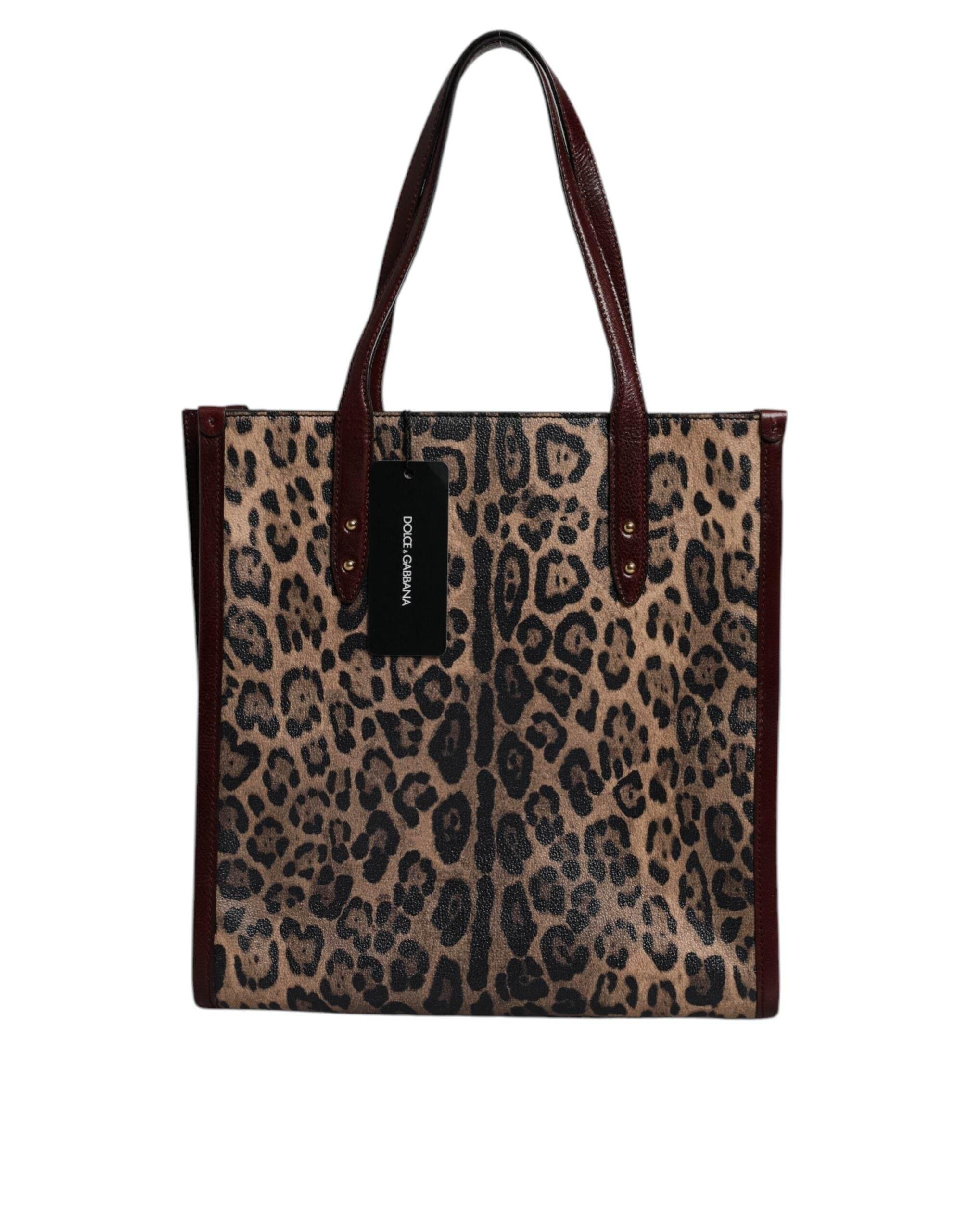 Dolce & Gabbana Brown Leopard Leather Shoulder Strap Tote Bag - Hilstor