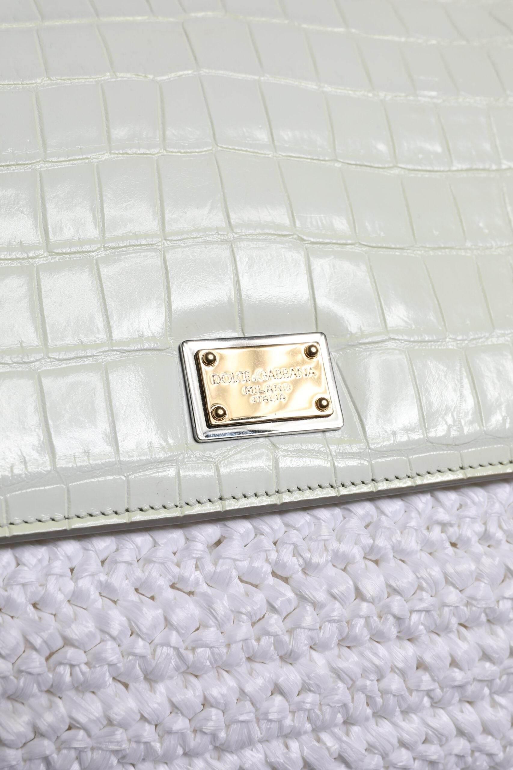 Dolce & Gabbana White Rafia Leather Top Handle Crossbody Bag - Hilstor