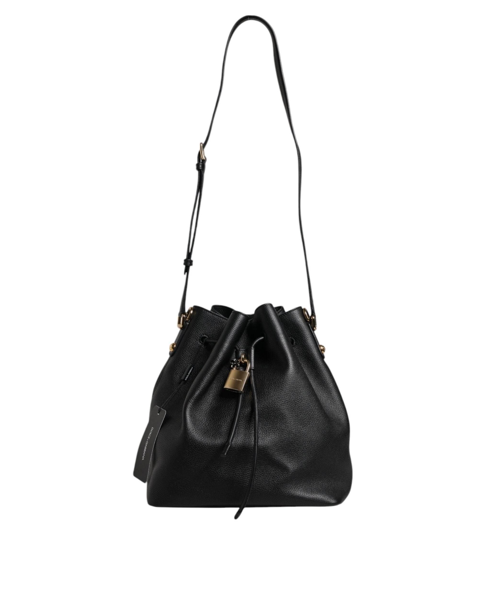 Dolce & Gabbana Black Calfskin Leather DOLCE Shoulder Bucket Bag - Hilstor