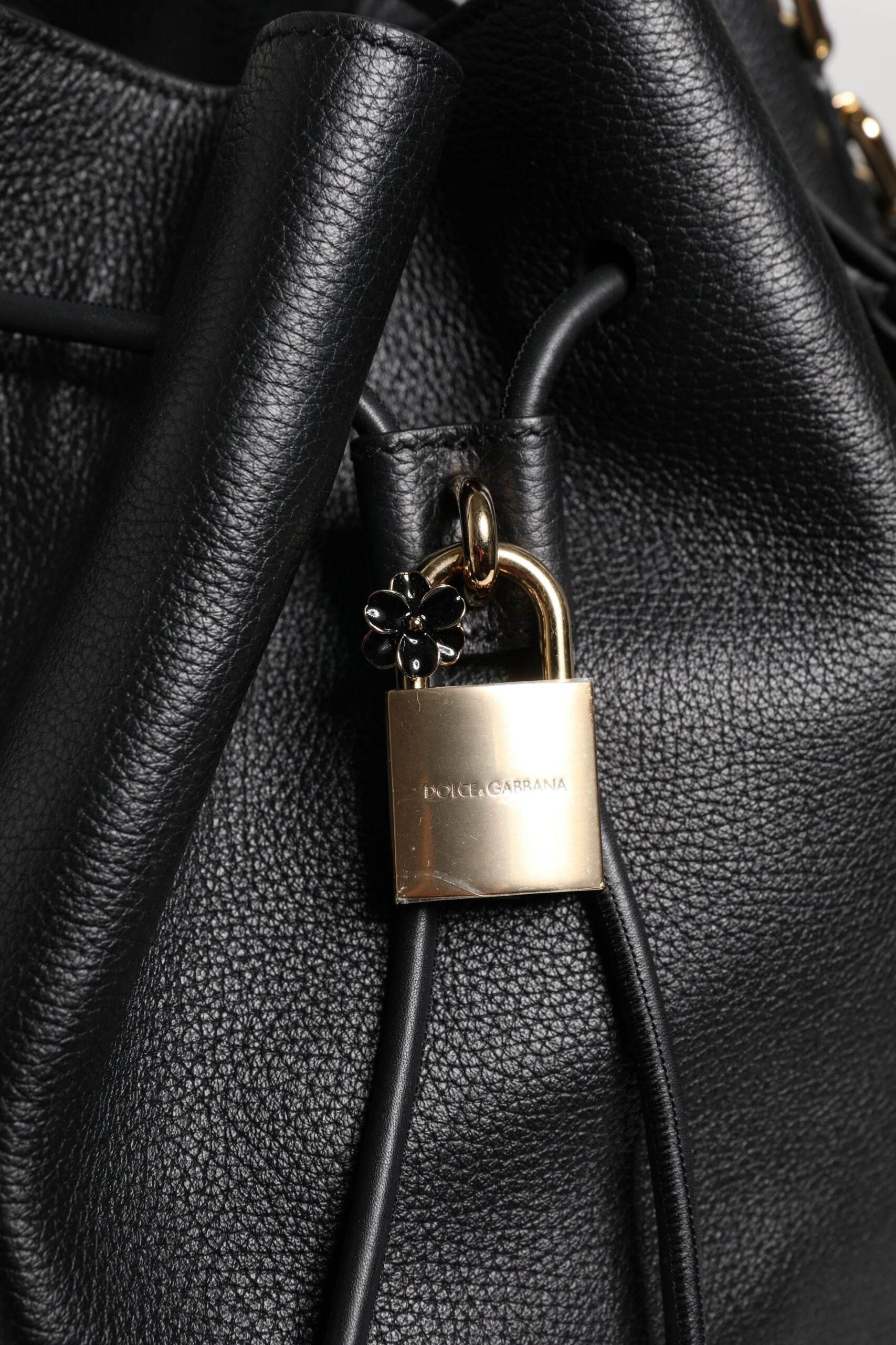 Dolce & Gabbana Black Calfskin Leather DOLCE Shoulder Bucket Bag - Hilstor