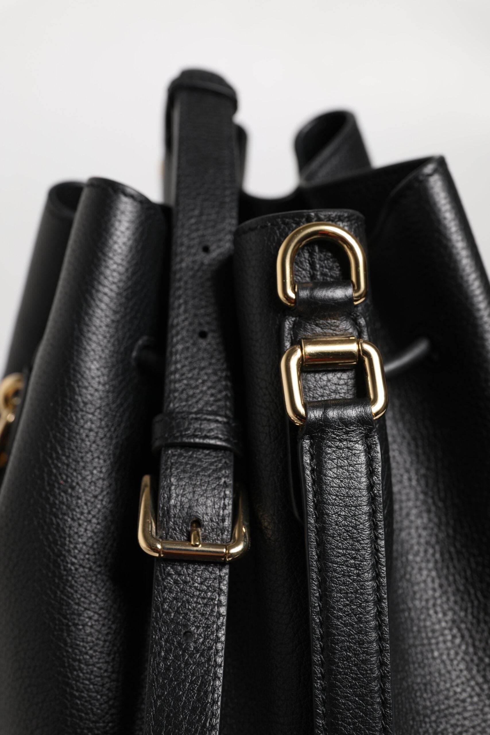 Dolce & Gabbana Black Calfskin Leather DOLCE Shoulder Bucket Bag - Hilstor