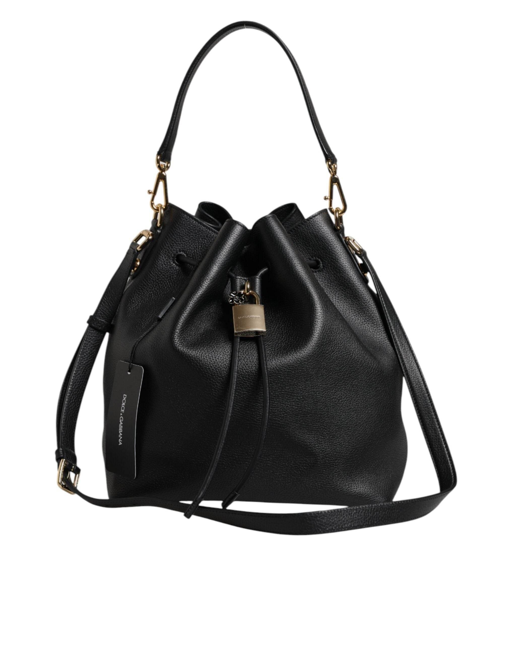 Dolce & Gabbana Black Calfskin Leather DOLCE Shoulder Bucket Bag - Hilstor