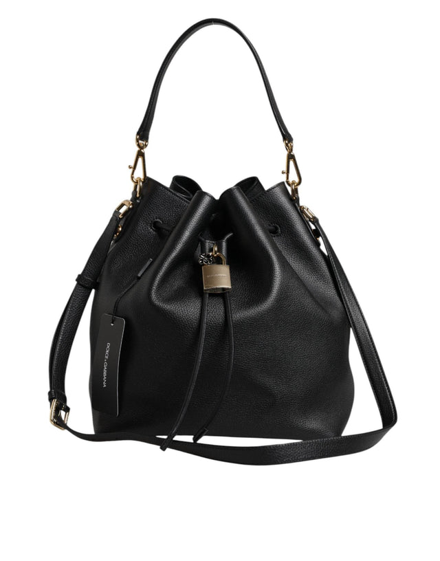 Dolce & Gabbana Black Calfskin Leather DOLCE Shoulder Bucket Bag - Hilstor