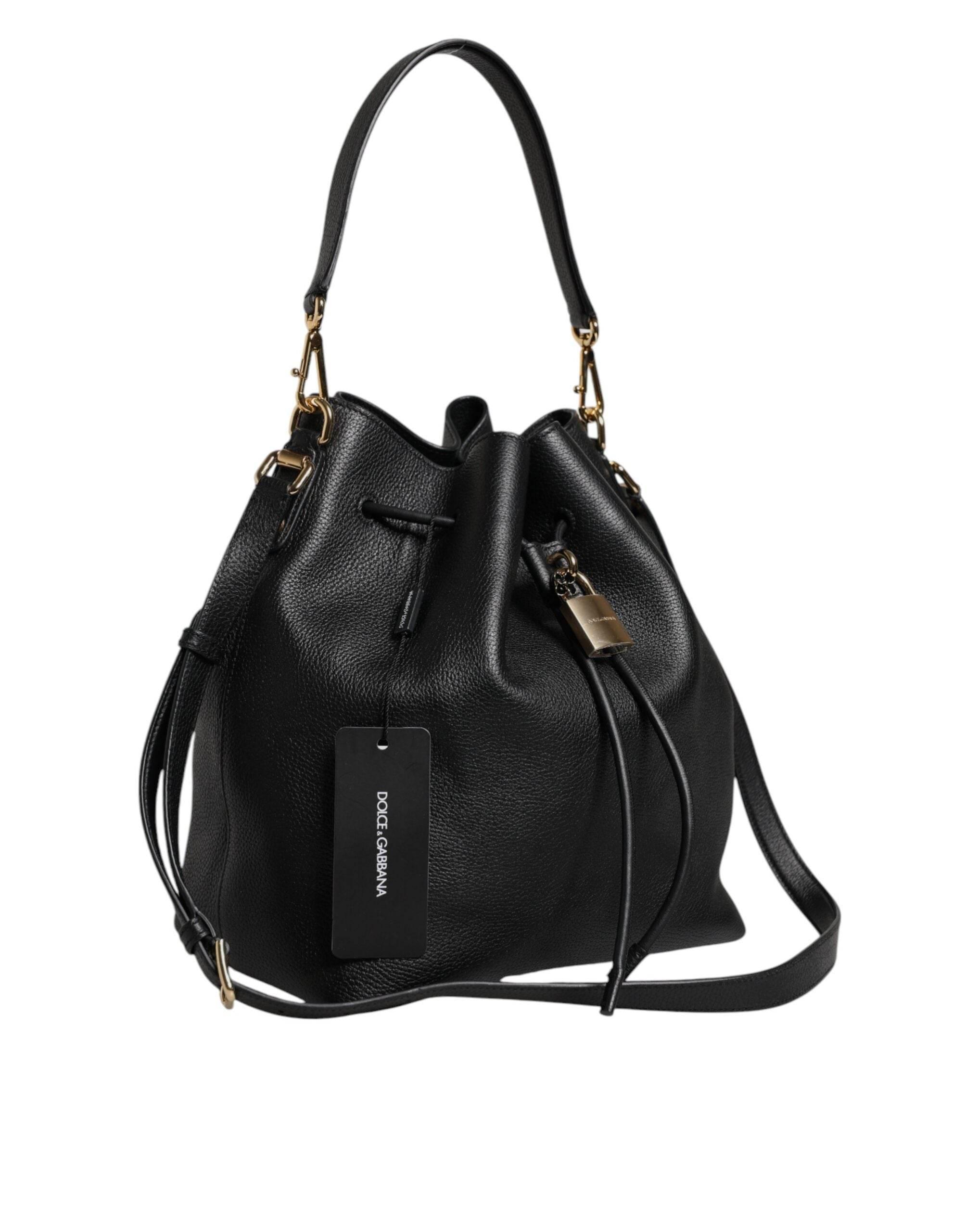 Dolce & Gabbana Black Calfskin Leather DOLCE Shoulder Bucket Bag - Hilstor