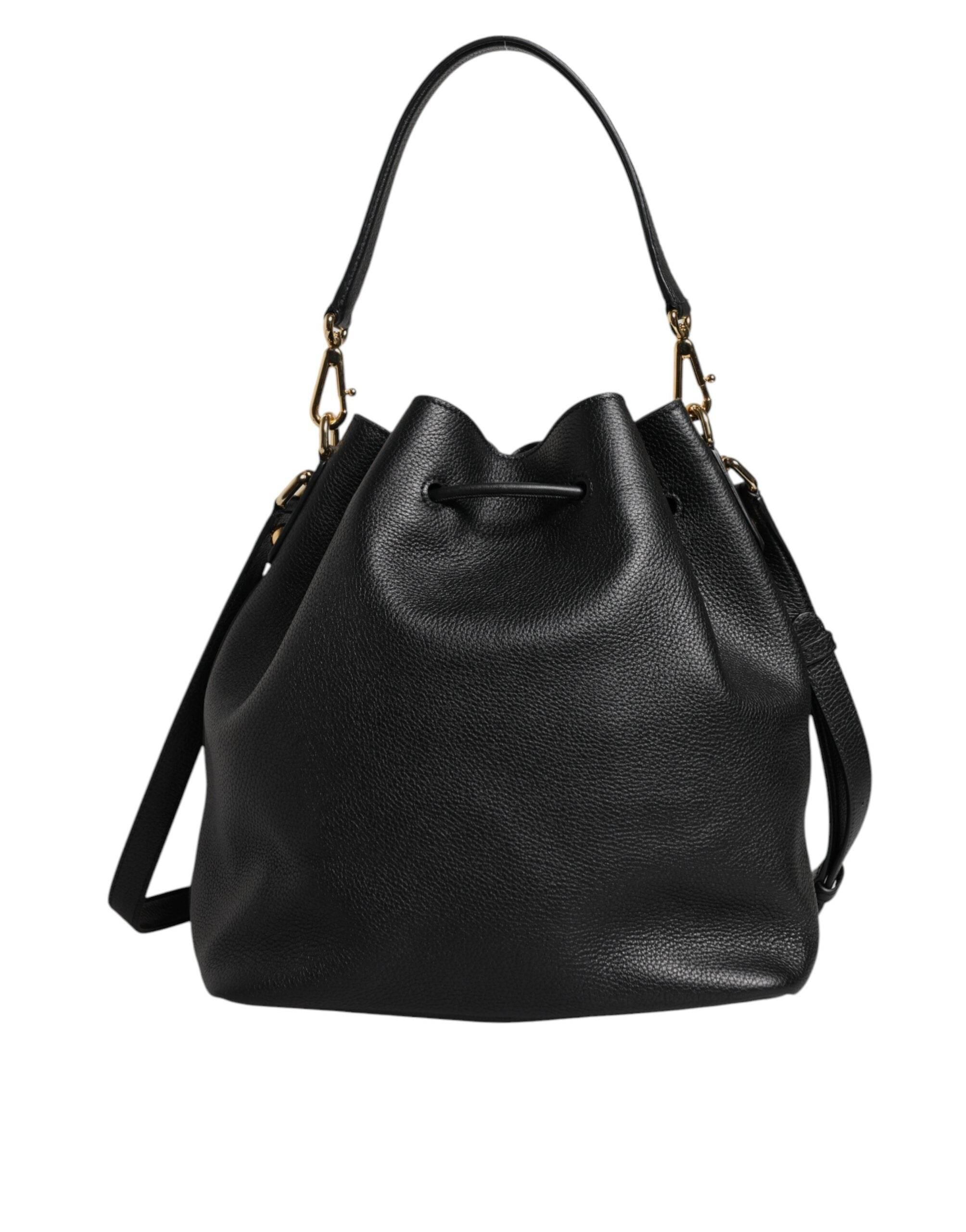 Dolce & Gabbana Black Calfskin Leather DOLCE Shoulder Bucket Bag - Hilstor