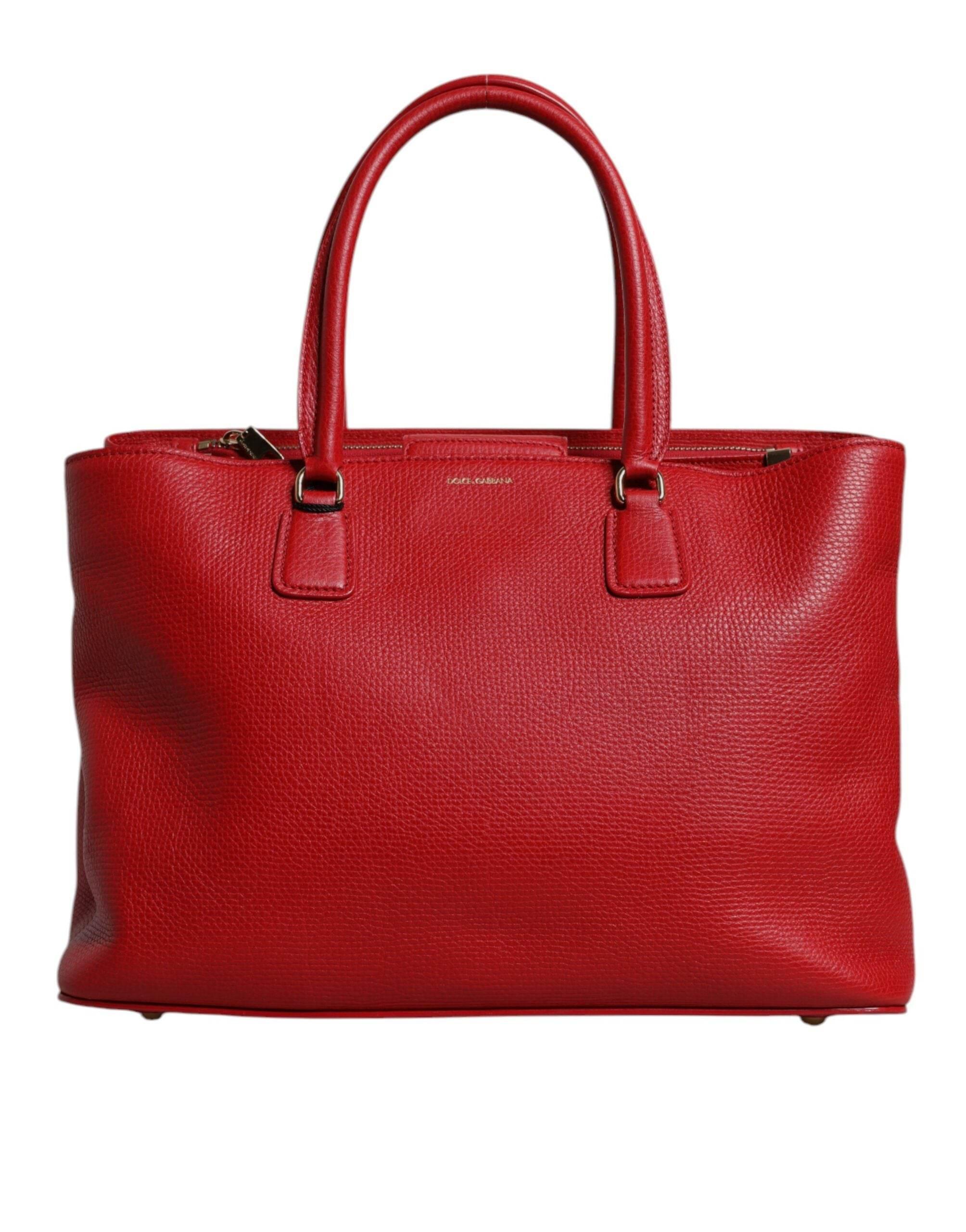 Dolce & Gabbana Red Calfskin Leather Logo Plaque Top Handle Bag - Hilstor