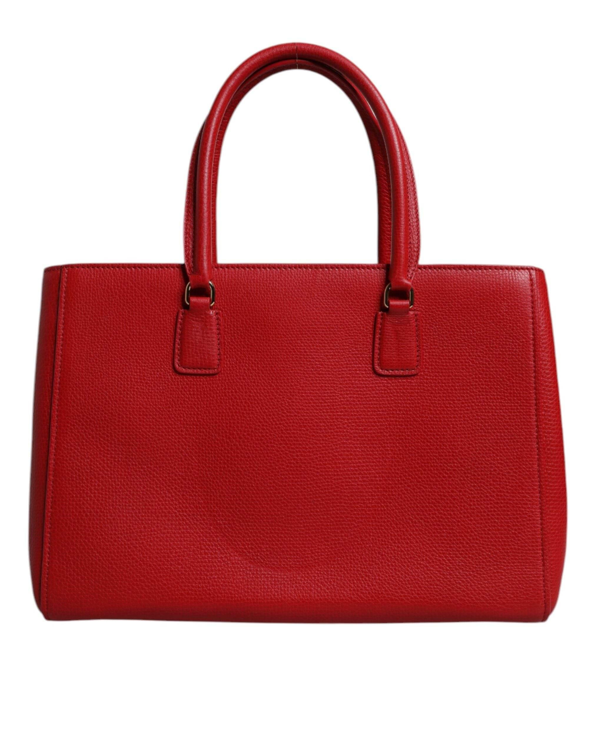 Dolce & Gabbana Red Calfskin Leather Logo Plaque Top Handle Bag - Hilstor