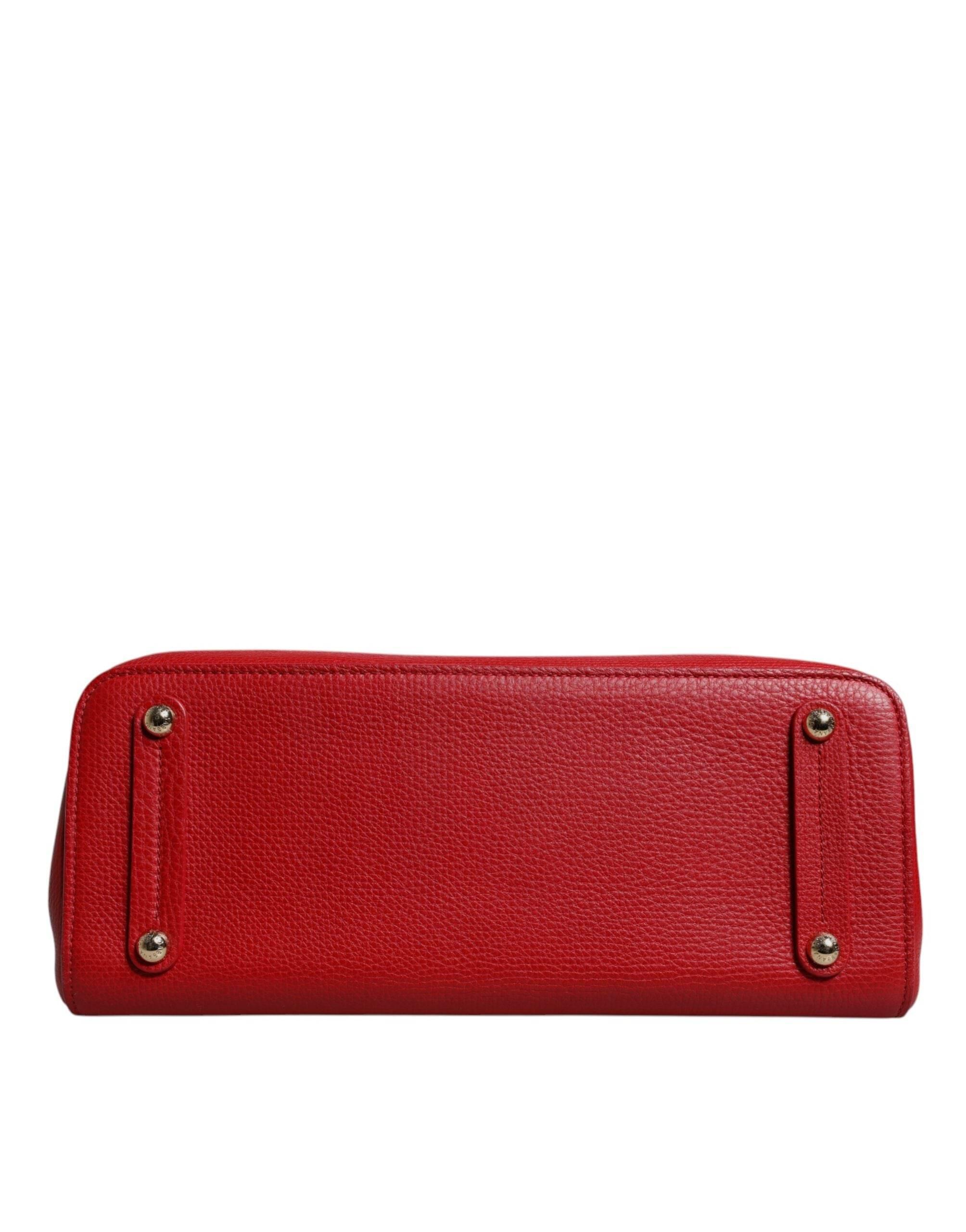 Dolce & Gabbana Red Calfskin Leather Logo Plaque Top Handle Bag - Hilstor