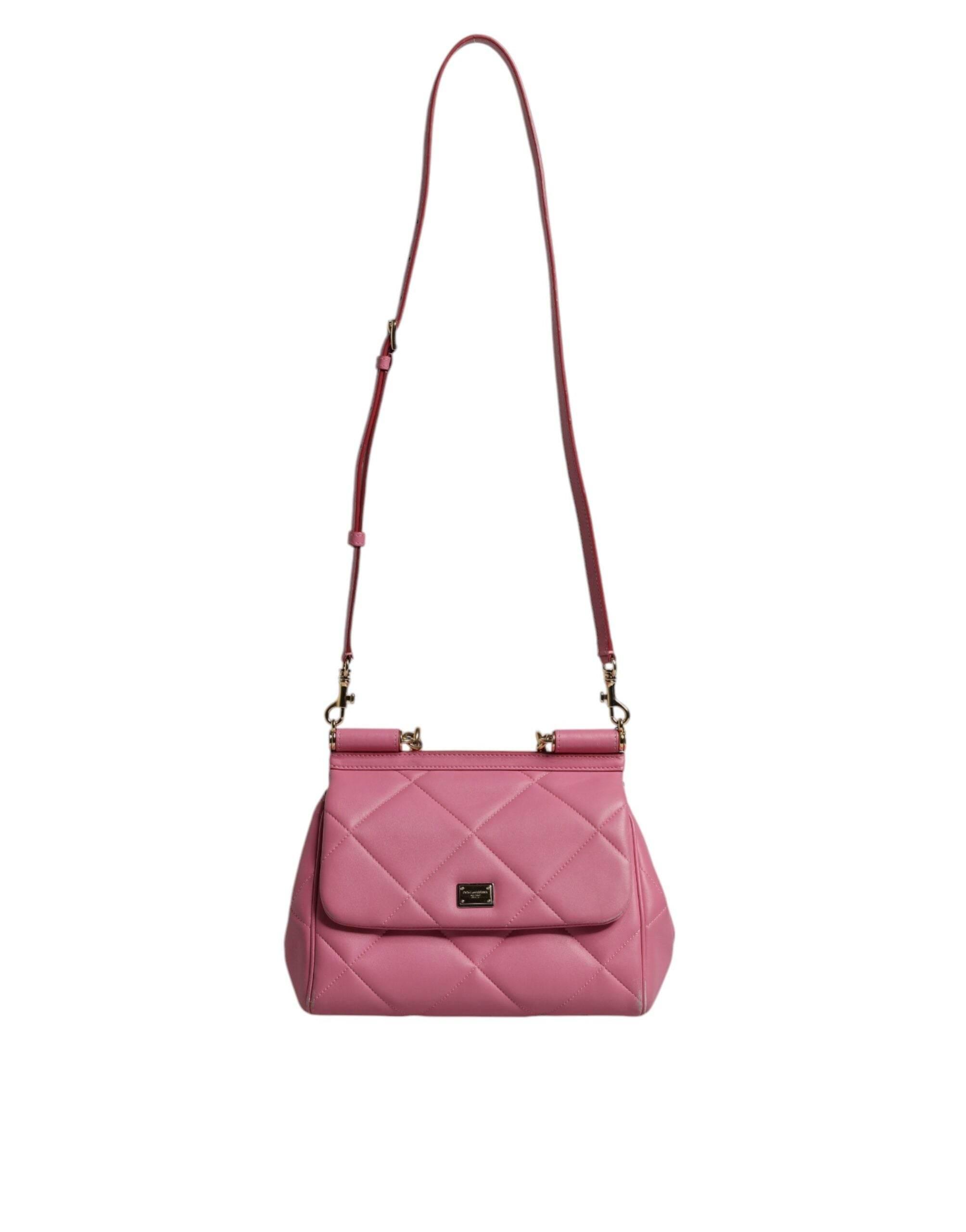 Dolce & Gabbana Pink Leather Sicily Logo Shoulder Satchel Bag - Hilstor
