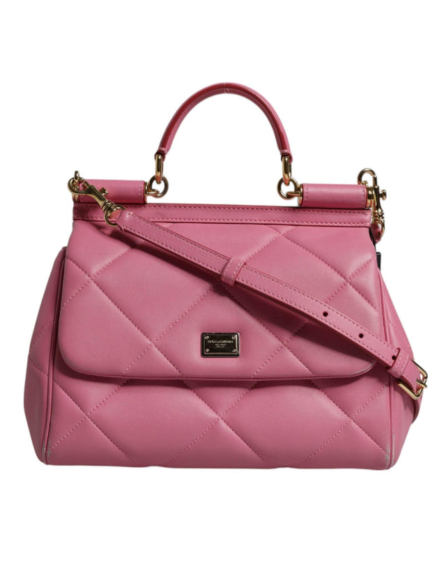 Dolce & Gabbana Pink Leather Sicily Logo Shoulder Satchel Bag - Hilstor