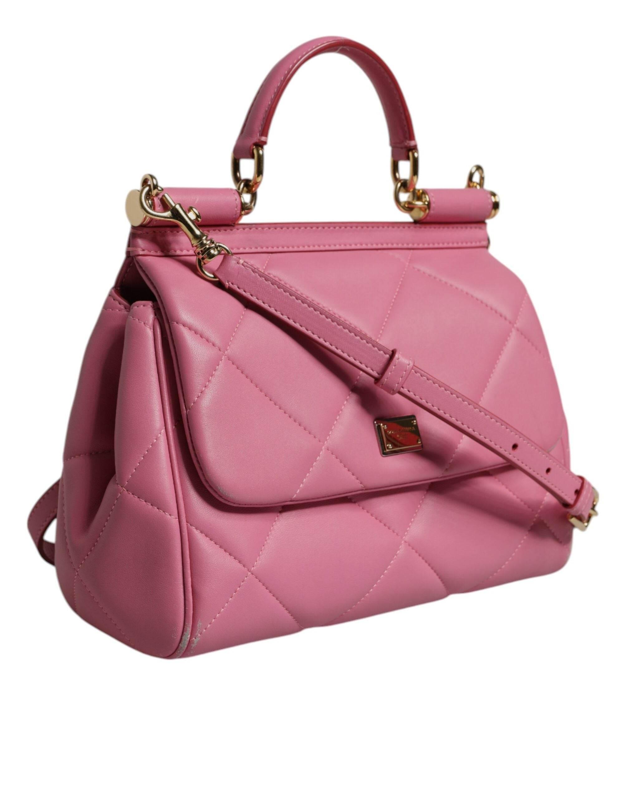 Dolce & Gabbana Pink Leather Sicily Logo Shoulder Satchel Bag - Hilstor