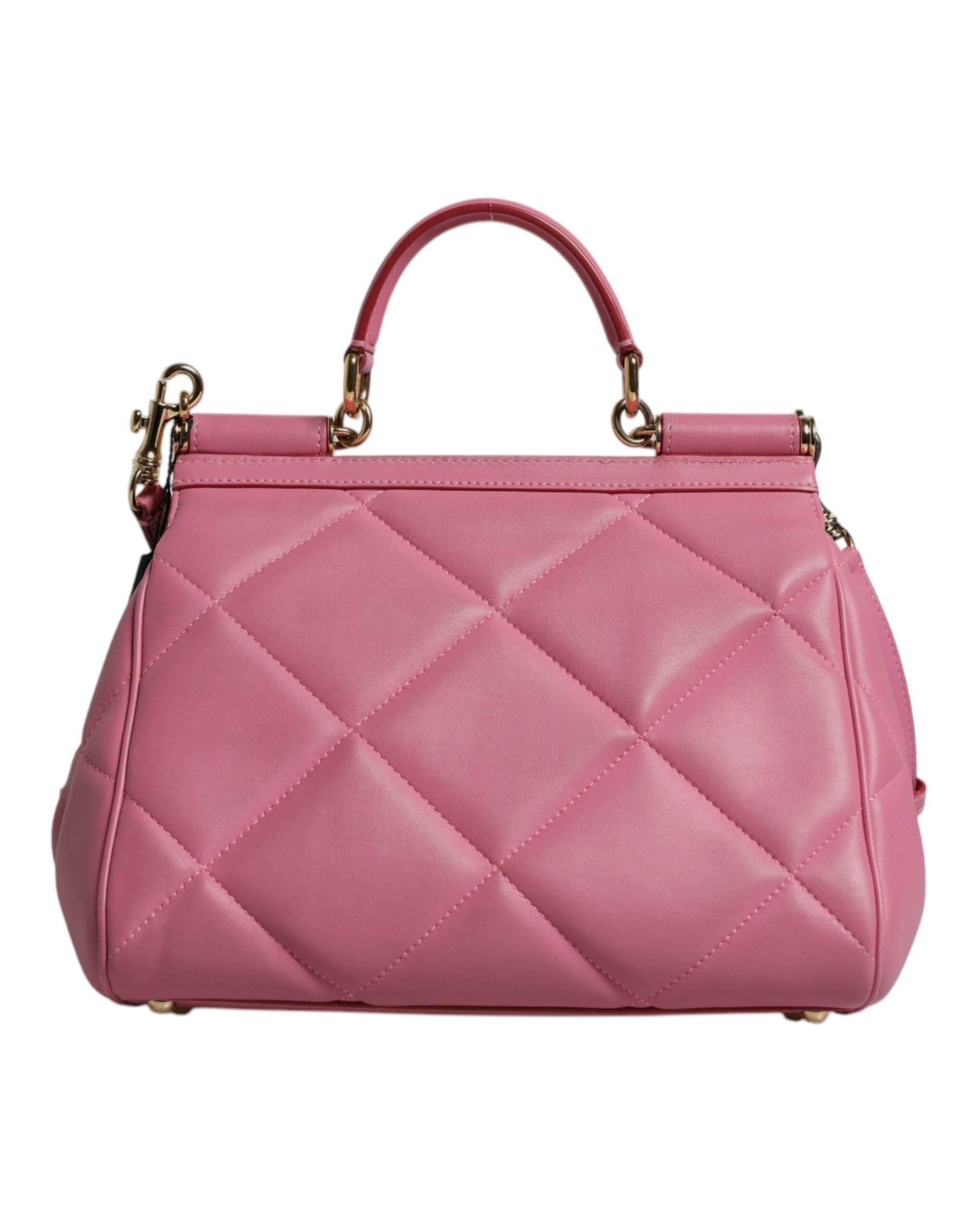 Dolce & Gabbana Pink Leather Sicily Logo Shoulder Satchel Bag - Hilstor