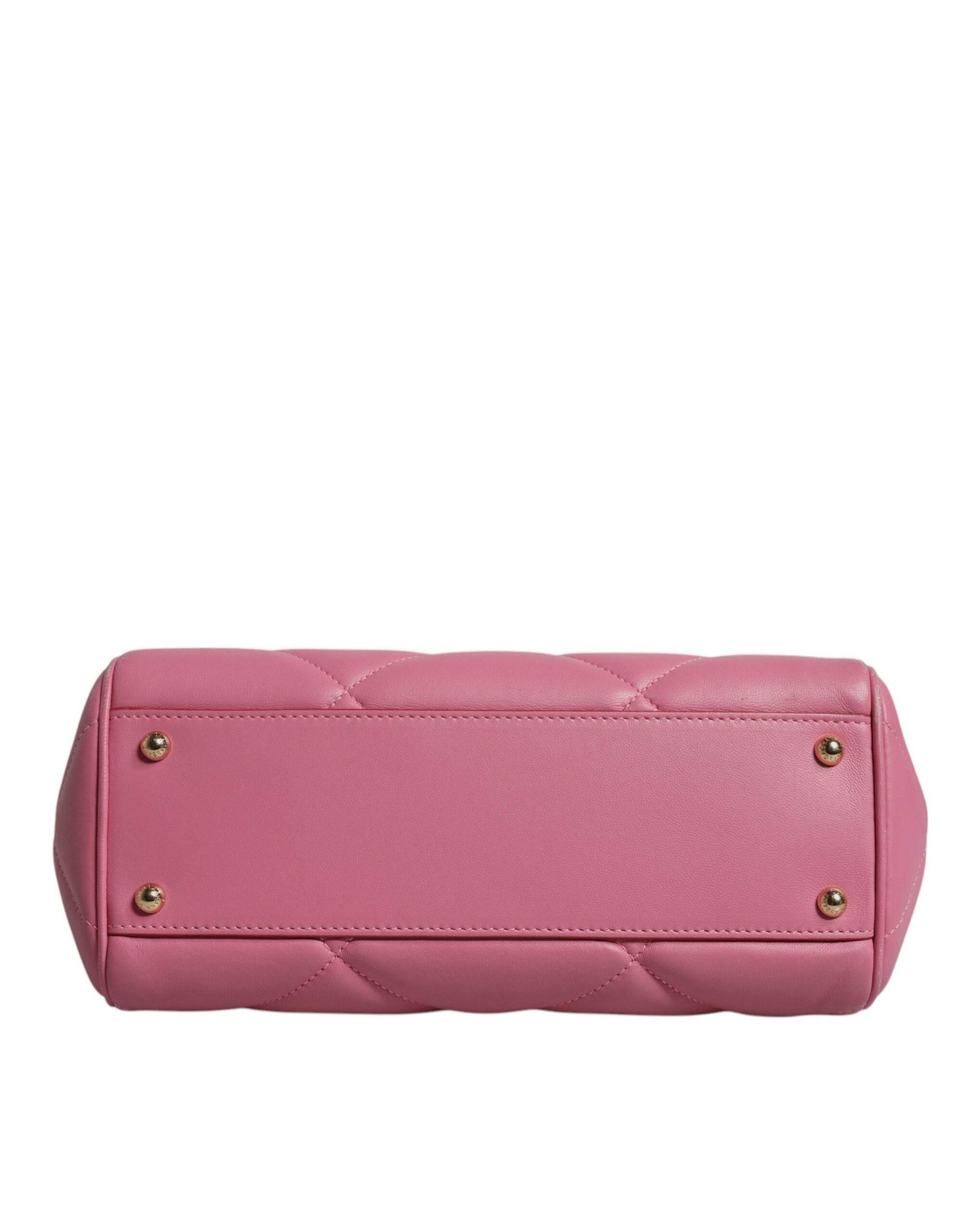 Dolce & Gabbana Pink Leather Sicily Logo Shoulder Satchel Bag - Hilstor
