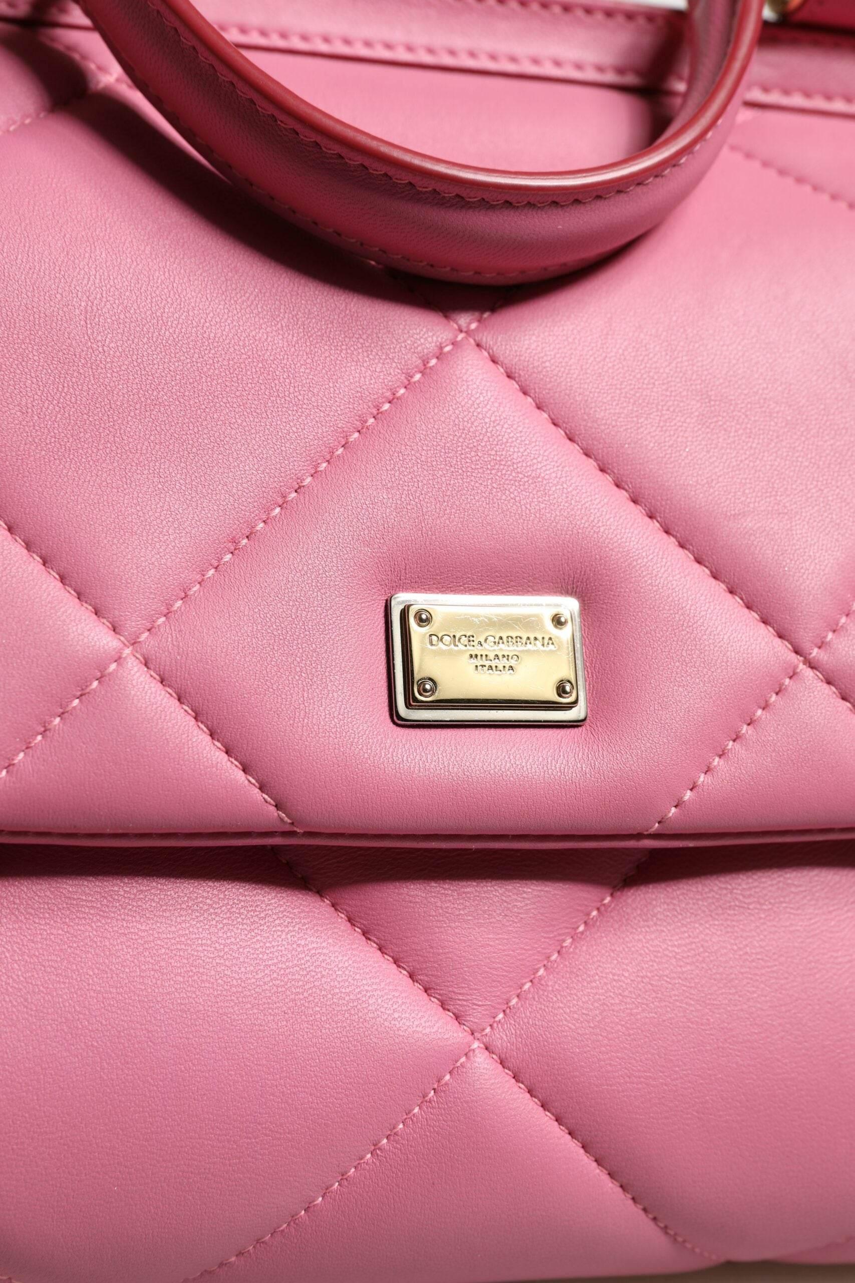 Dolce & Gabbana Pink Leather Sicily Logo Shoulder Satchel Bag - Hilstor