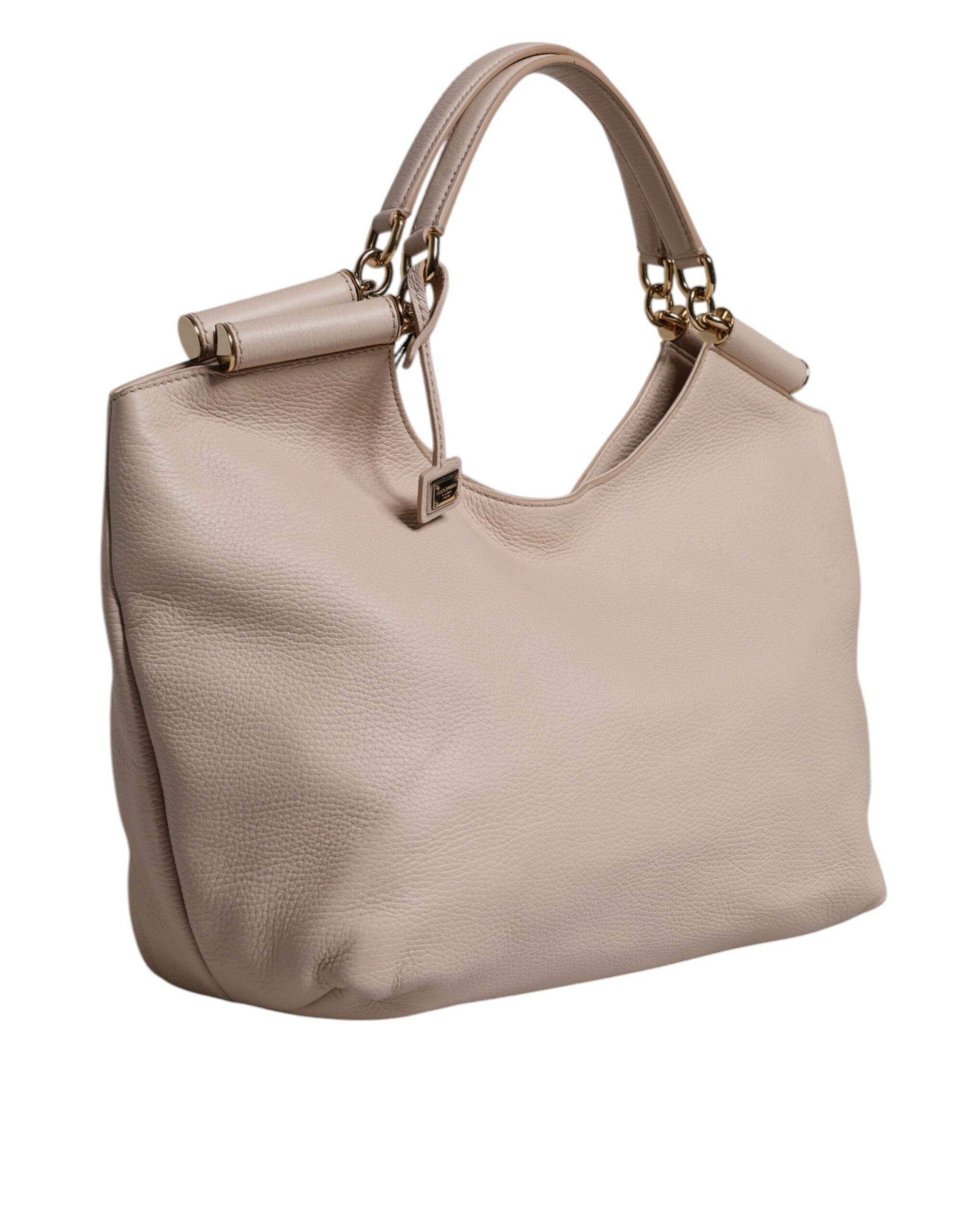 Dolce & Gabbana Light Pink Deer Leather Logo Plaque Tote Top Handle Bag - Hilstor
