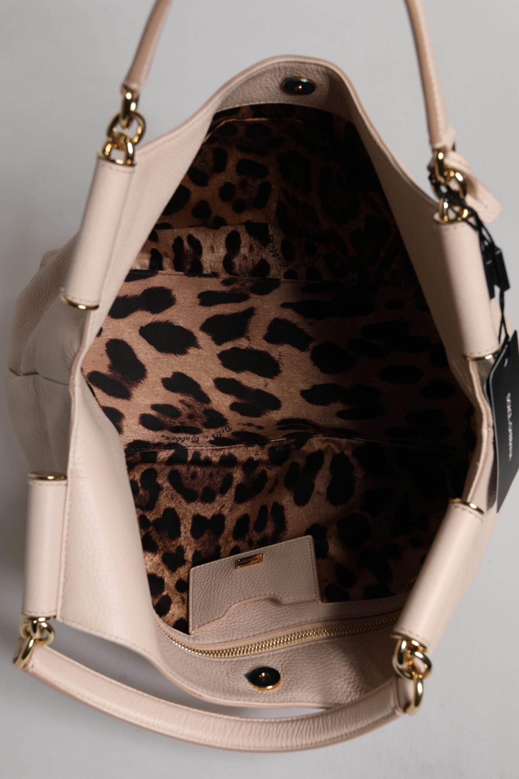 Dolce & Gabbana Light Pink Deer Leather Logo Plaque Tote Top Handle Bag - Hilstor