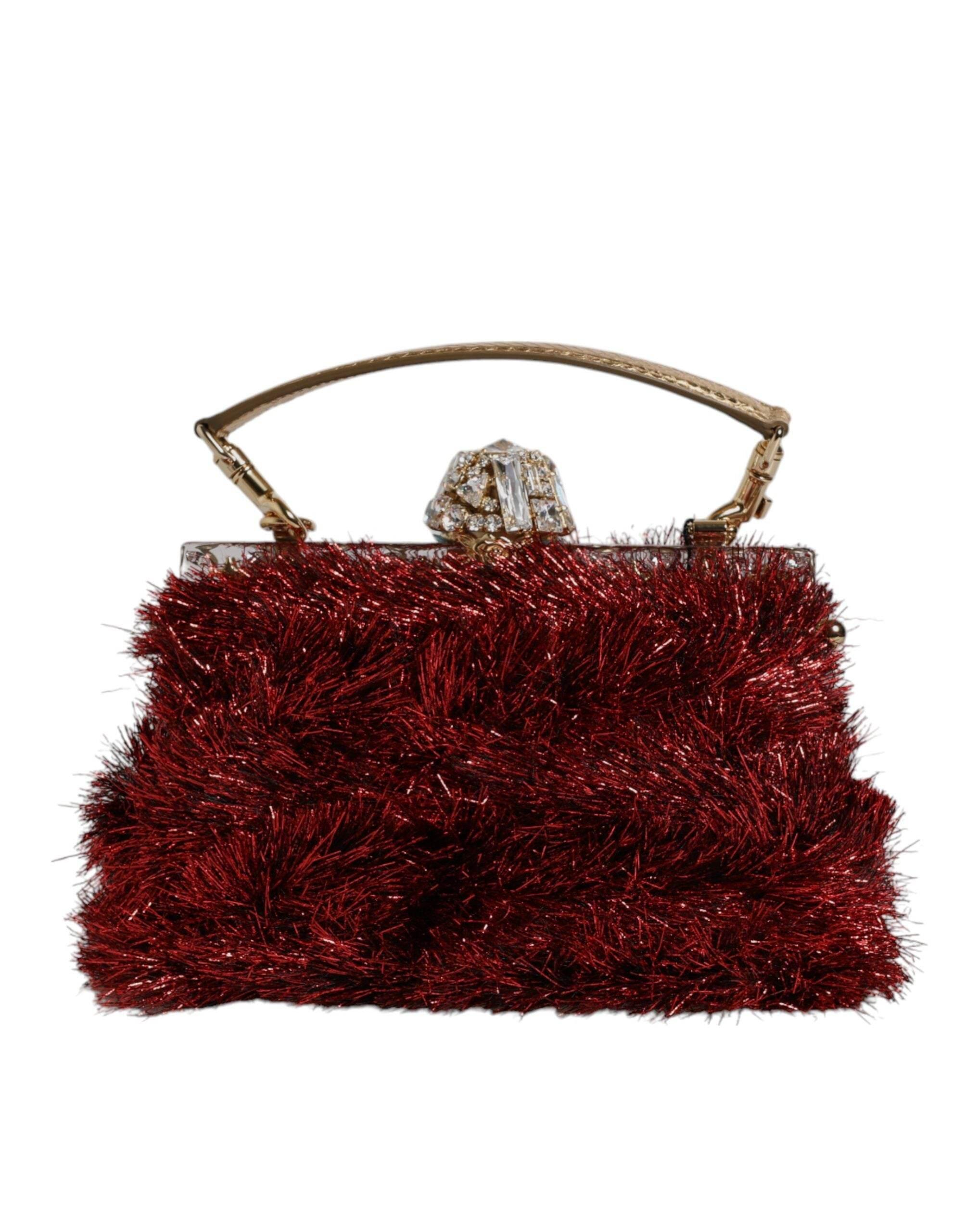 Dolce & Gabbana Red Gold Chain VANDA Tinsel Crystals Evening Clutch Bag - Hilstor