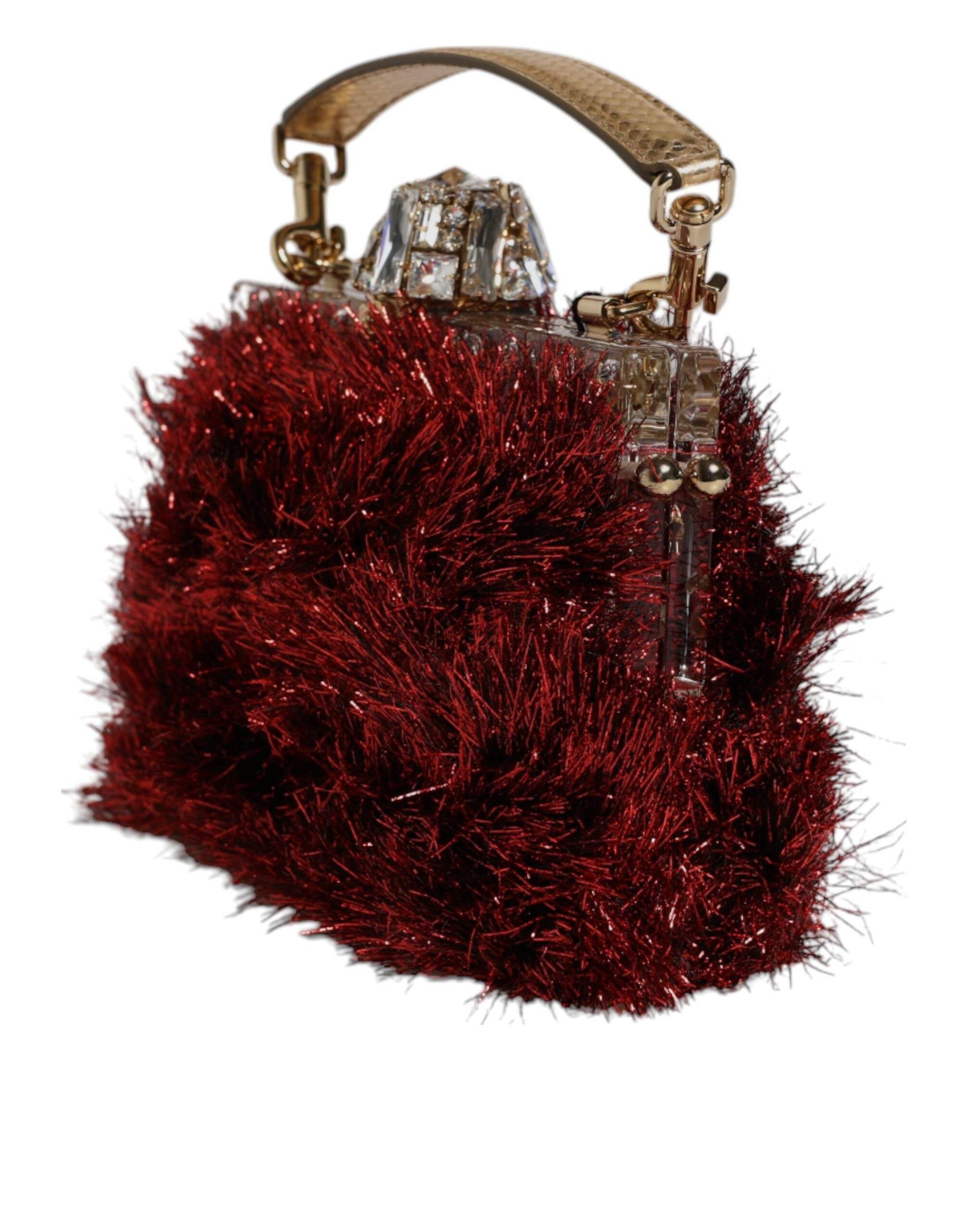 Dolce & Gabbana Red Gold Chain VANDA Tinsel Crystals Evening Clutch Bag - Hilstor