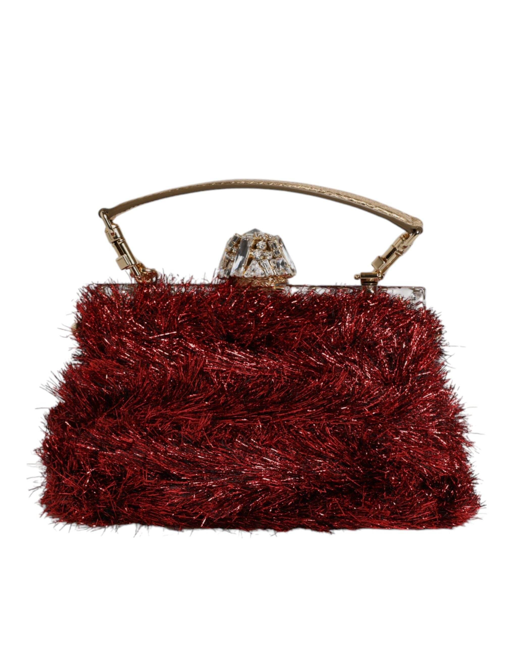 Dolce & Gabbana Red Gold Chain VANDA Tinsel Crystals Evening Clutch Bag - Hilstor