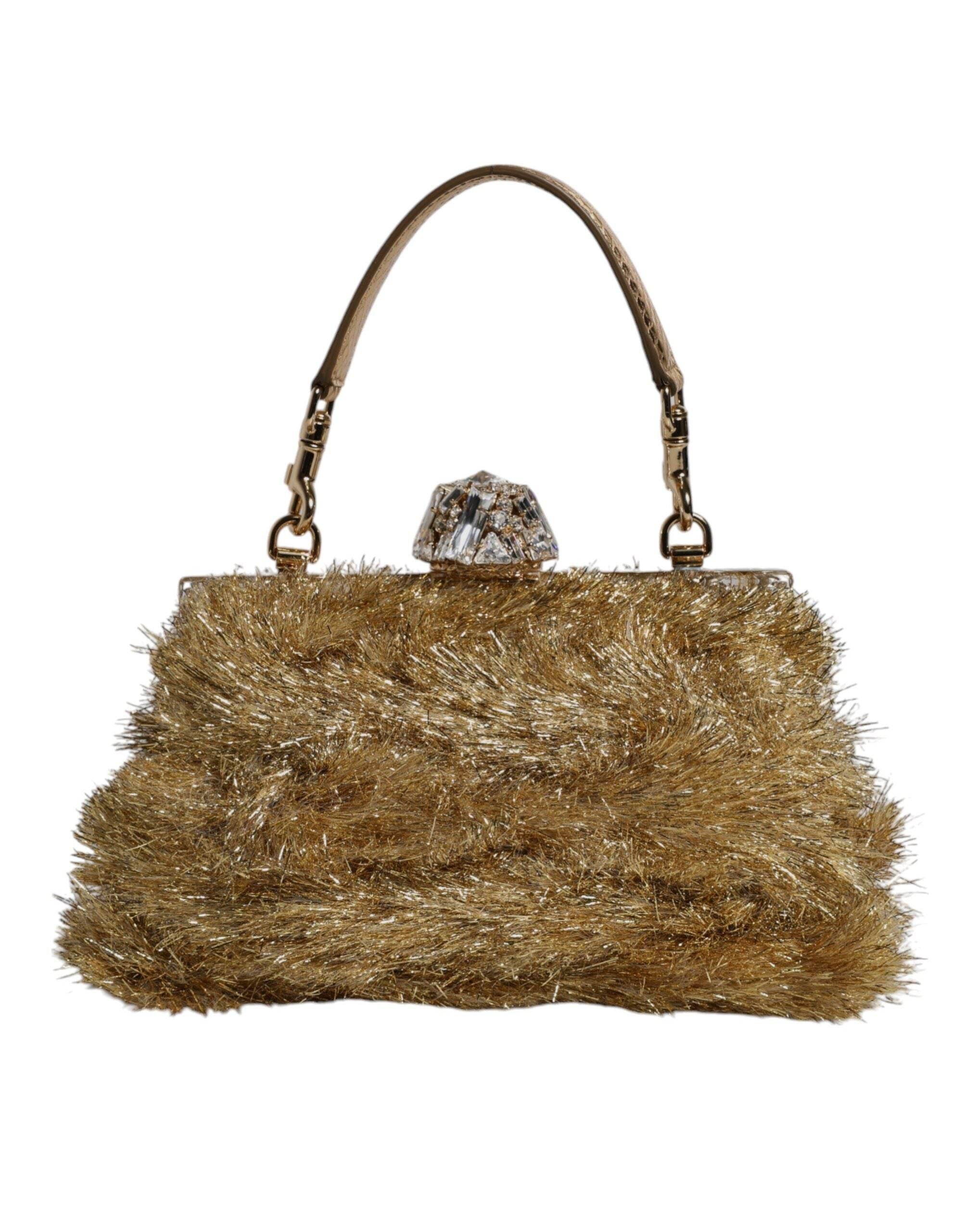 Dolce & Gabbana Gold Vanda Chain Strap Tinsel Crystal Evening Clutch Bag - Hilstor