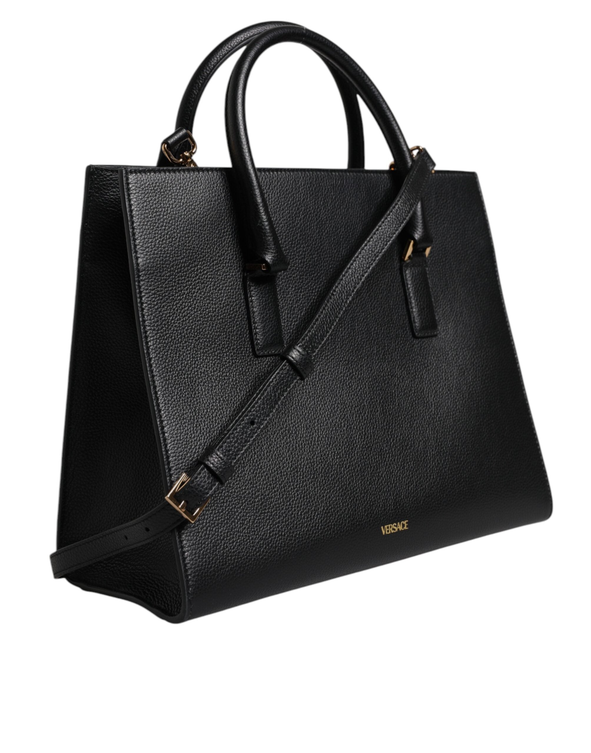 Versace sort stort læder tophåndtag skulder crossbody taske