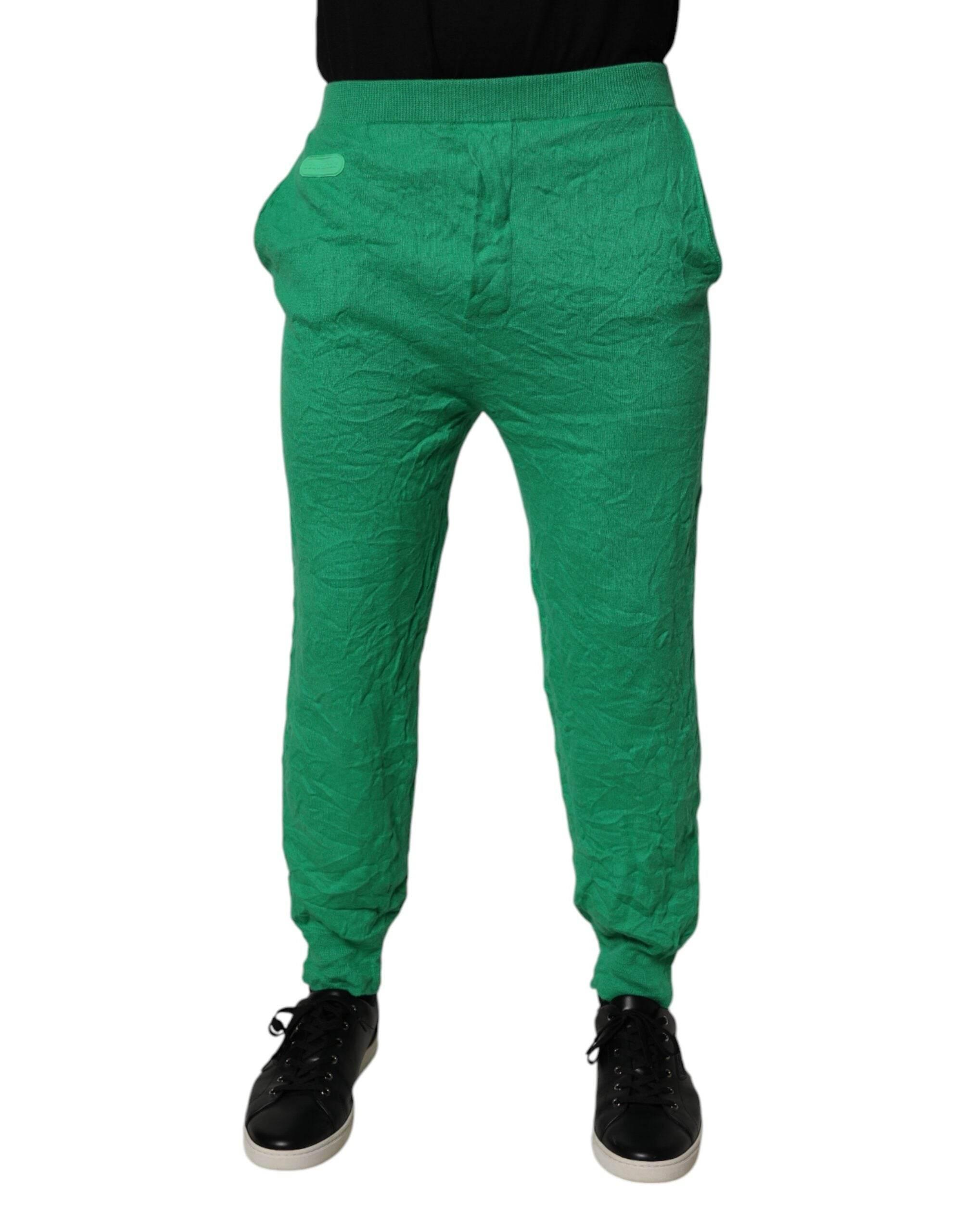 Dsquared² Green Cotton Elastic Waist Men Casual Pants - Hilstor