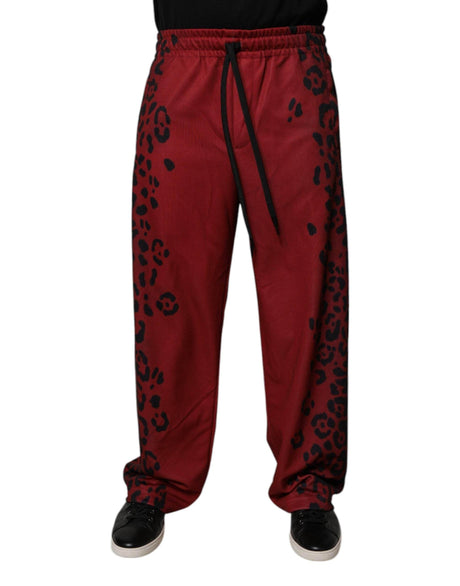 Dolce & Gabbana Red Leopard Print Polyester Men Jogger Pants - Hilstor
