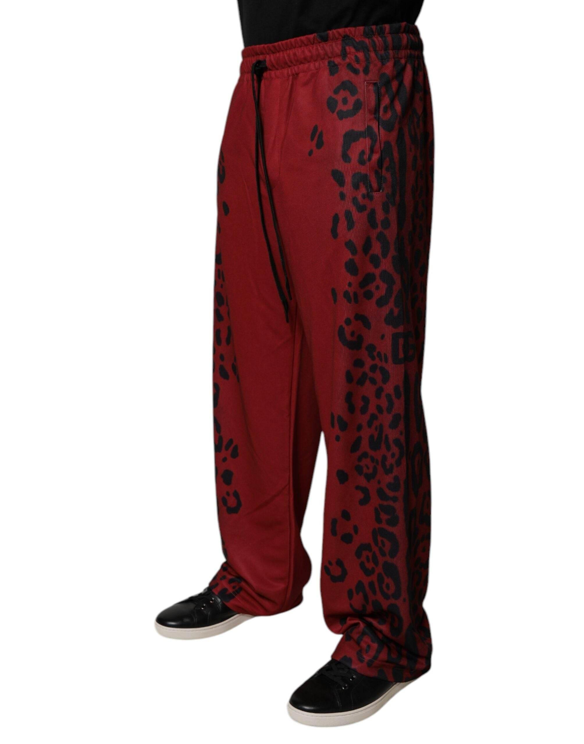 Dolce & Gabbana Red Leopard Print Polyester Men Jogger Pants - Hilstor