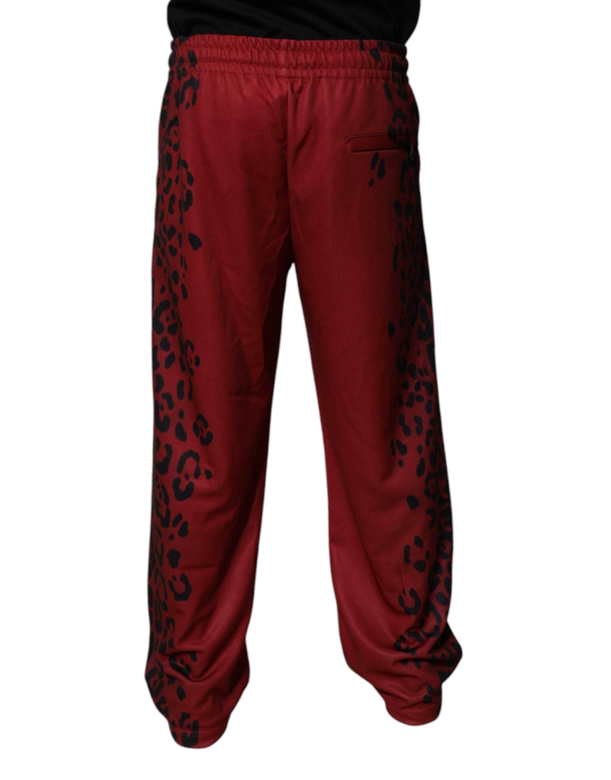 Dolce & Gabbana Red Leopard Print Polyester Men Jogger Pants - Hilstor