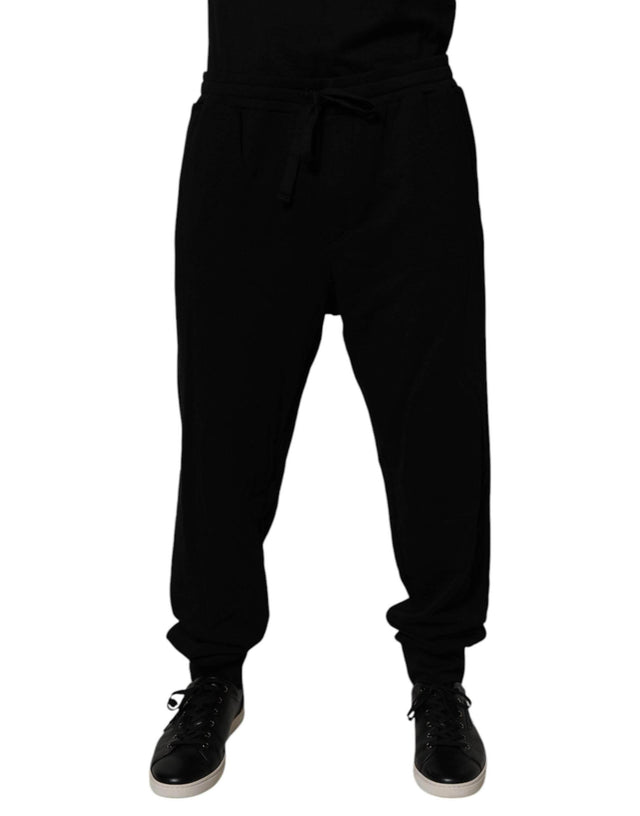 Dolce & Gabbana Black Cotton Crown Logo Jogger Pants - Hilstor