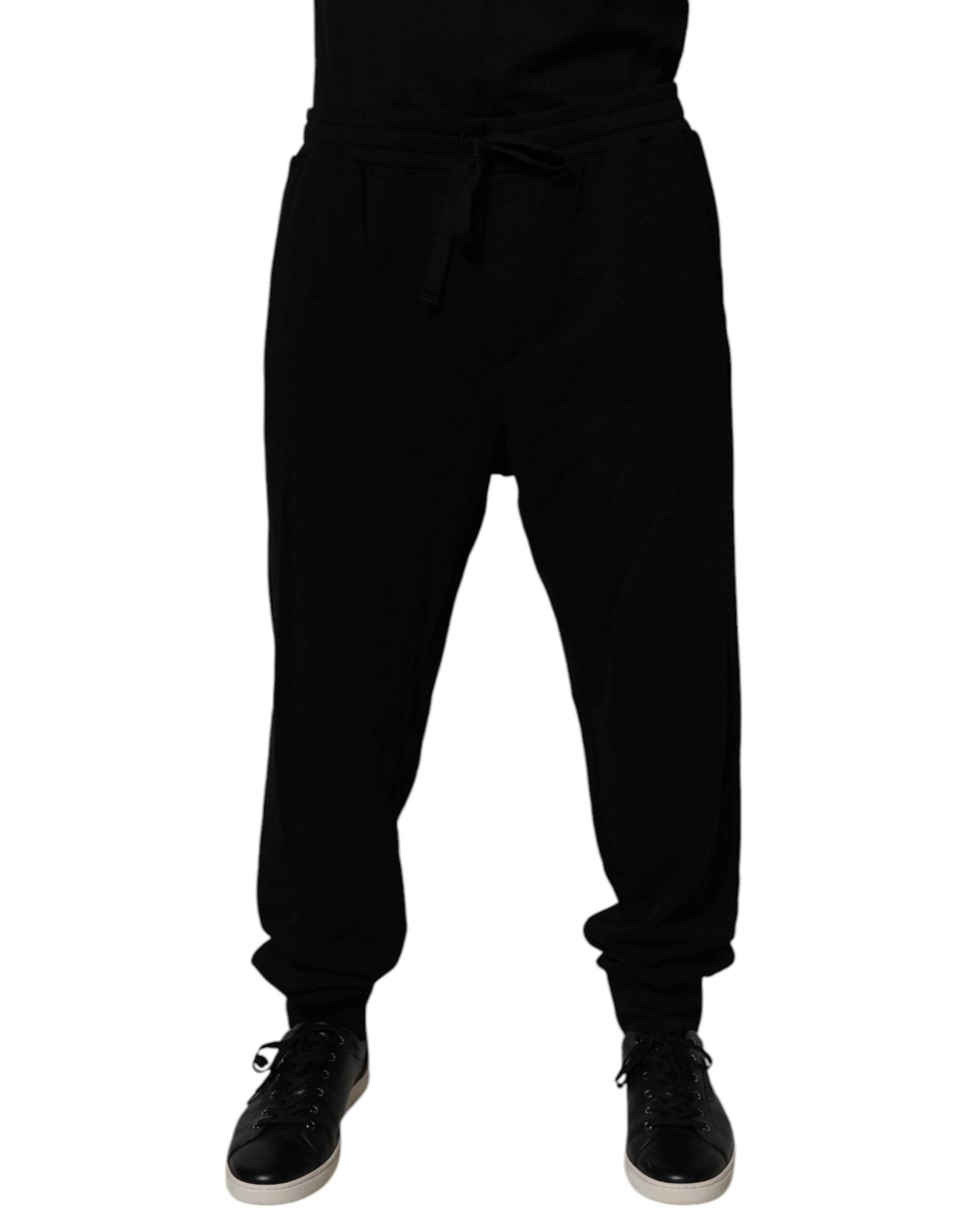 Dolce & Gabbana Black Cotton Crown Logo Jogger Pants - Hilstor