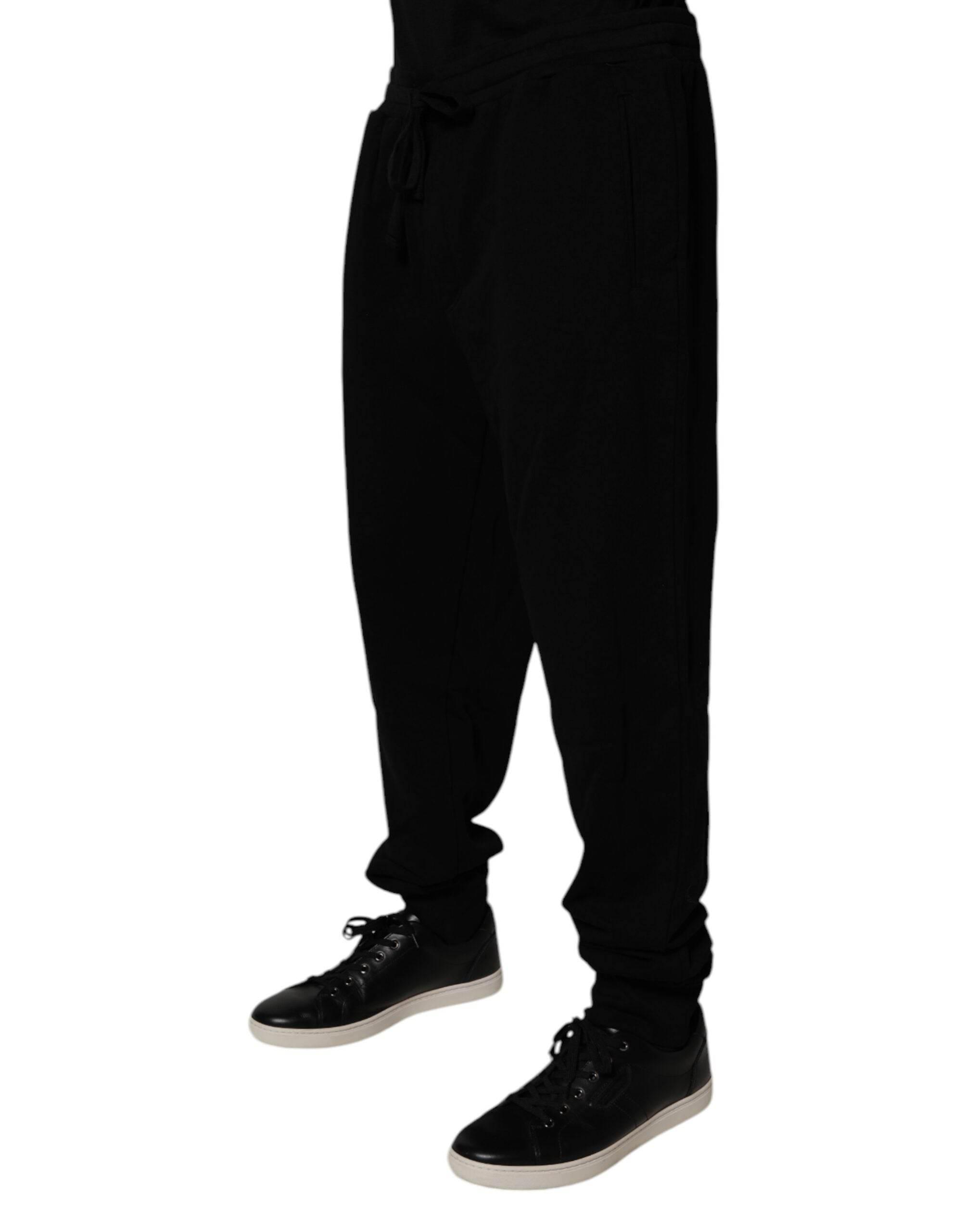 Dolce & Gabbana Black Cotton Crown Logo Jogger Pants - Hilstor