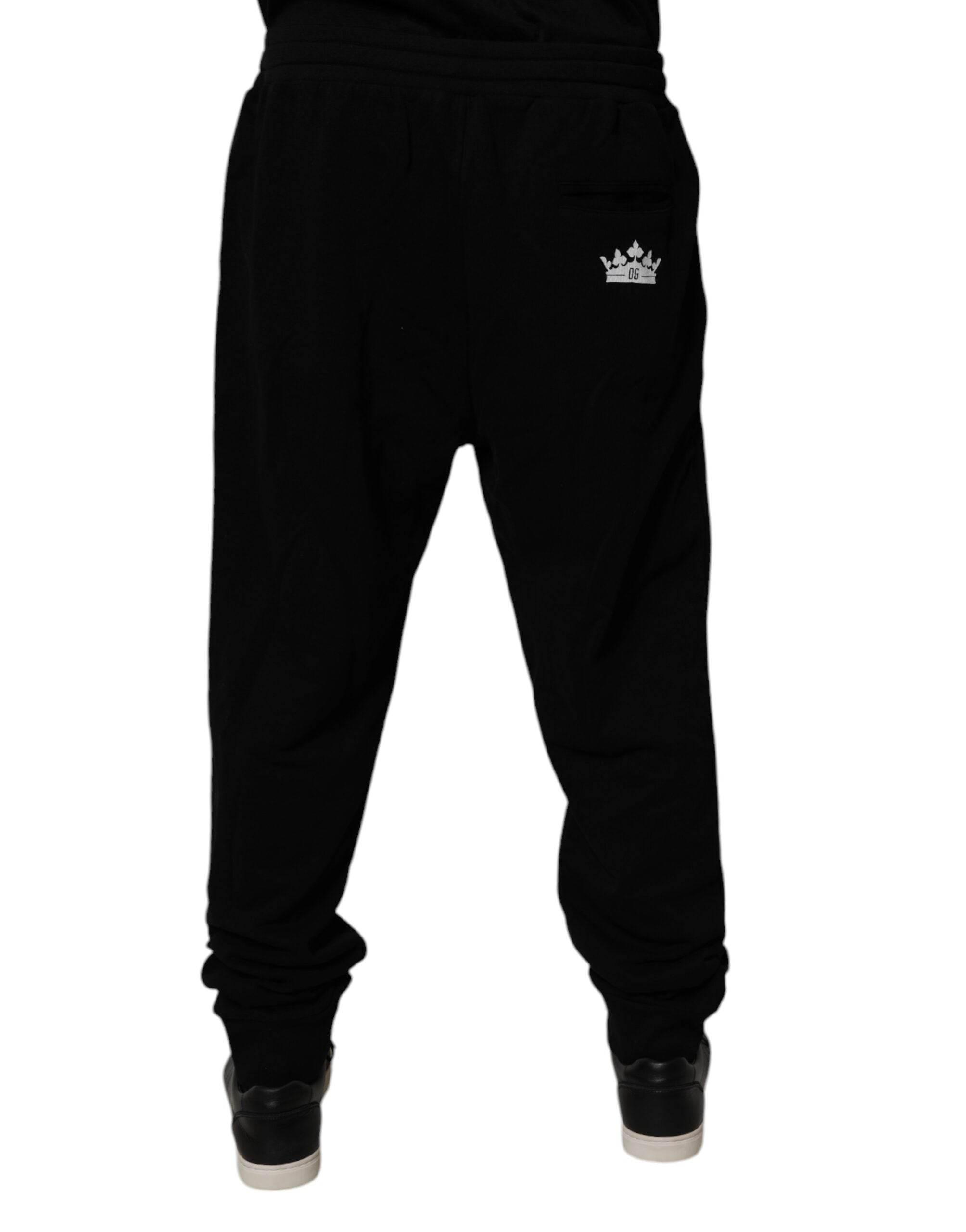 Dolce & Gabbana Black Cotton Crown Logo Jogger Pants - Hilstor