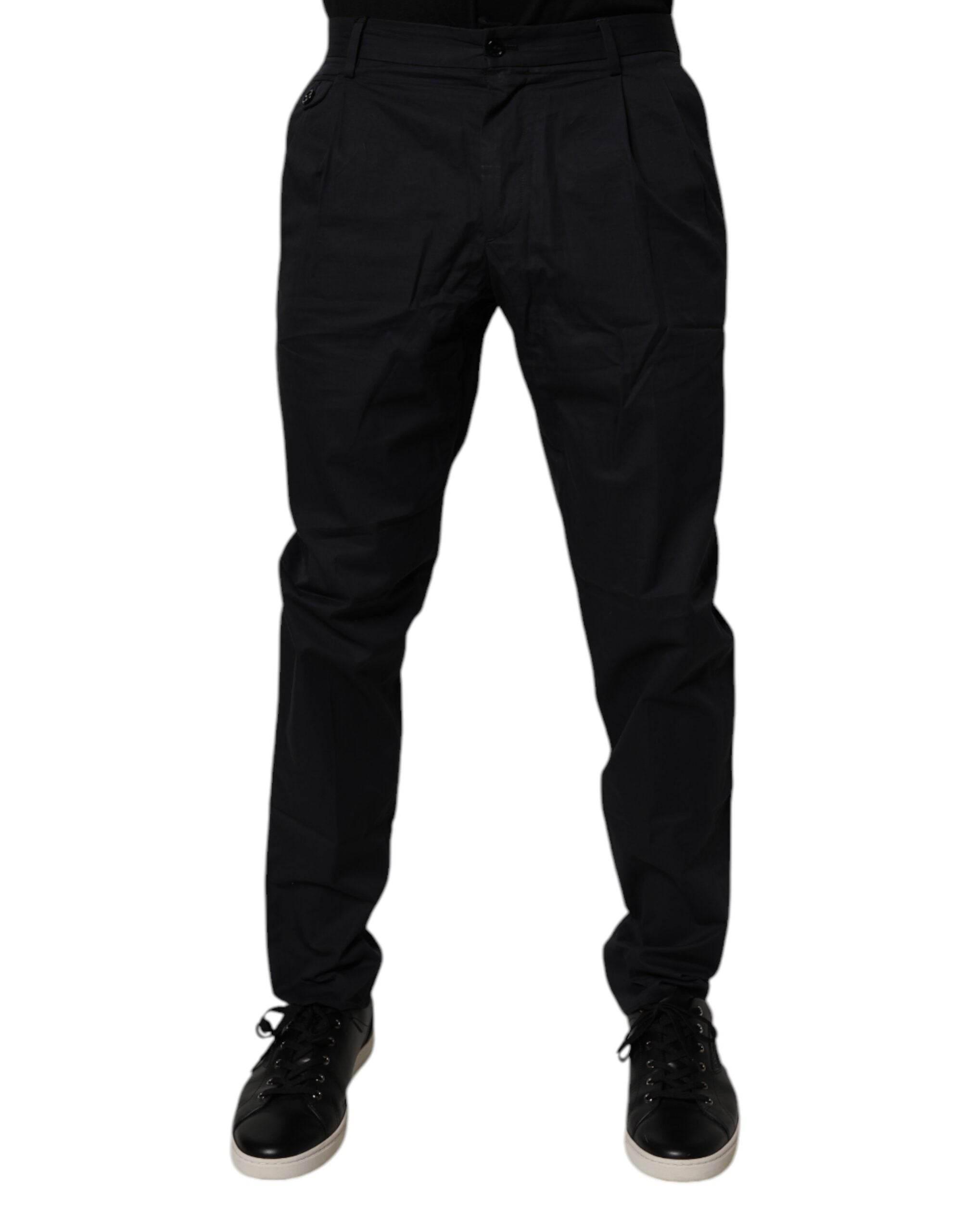 Dolce & Gabbana Dark Blue Cotton Tapered Formal Pants - Hilstor