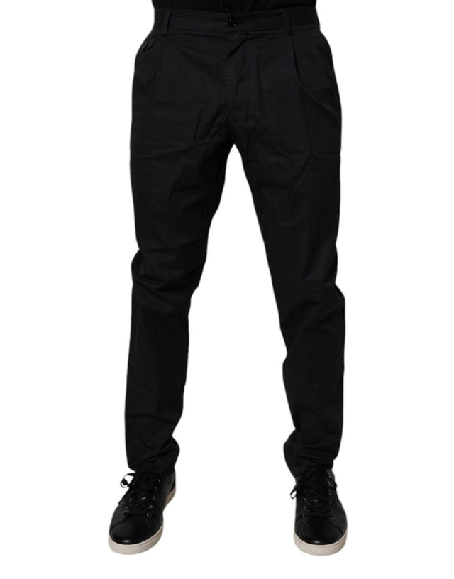 Dolce & Gabbana Dark Blue Cotton Tapered Formal Pants - Hilstor