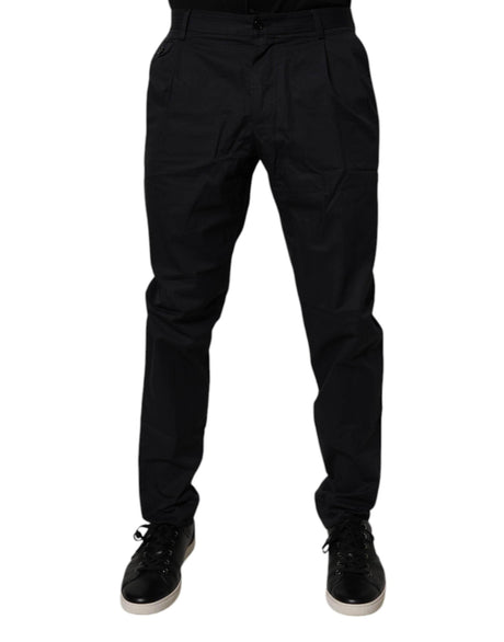 Dolce & Gabbana Dark Blue Cotton Tapered Formal Pants - Hilstor