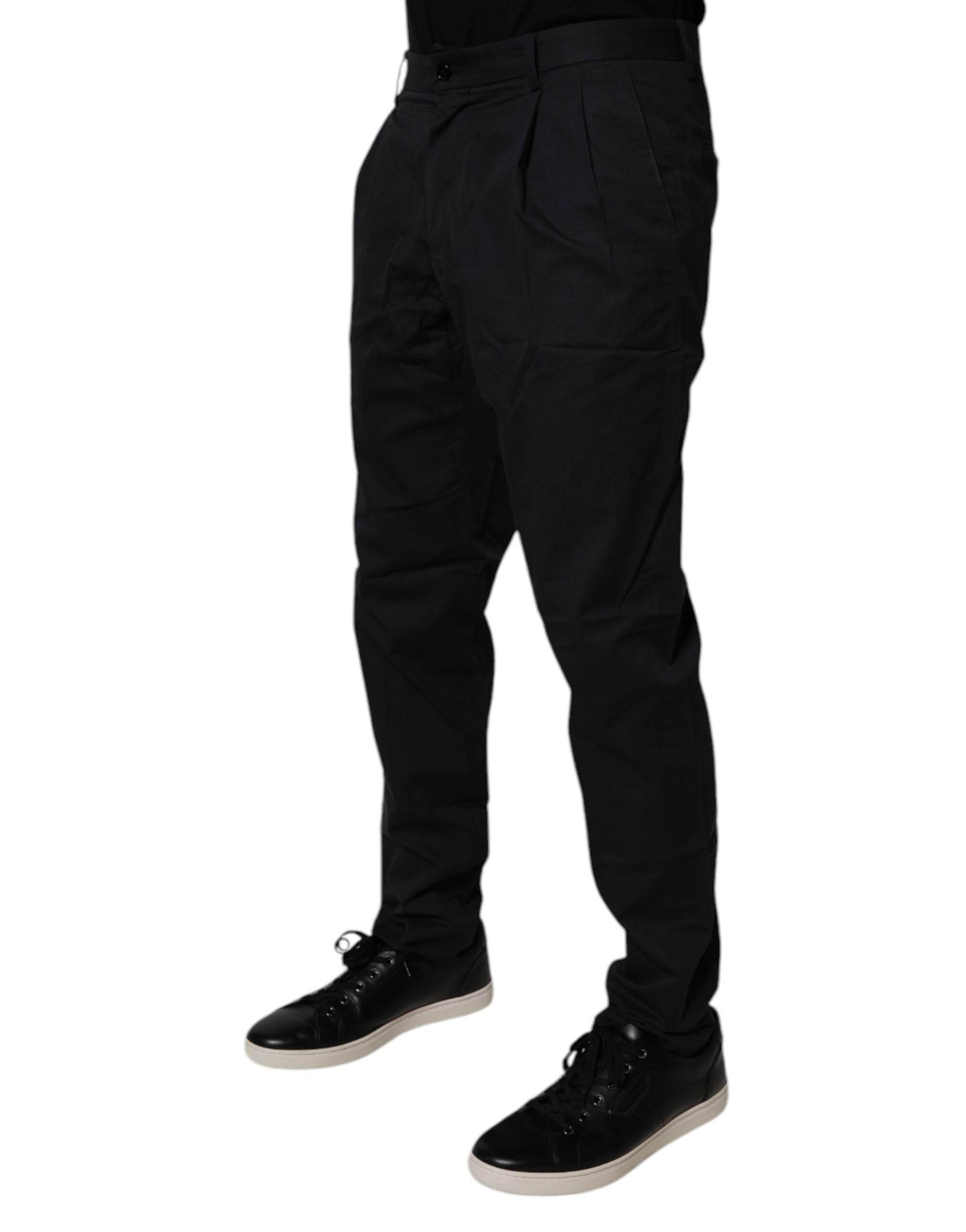 Dolce & Gabbana Dark Blue Cotton Tapered Formal Pants - Hilstor