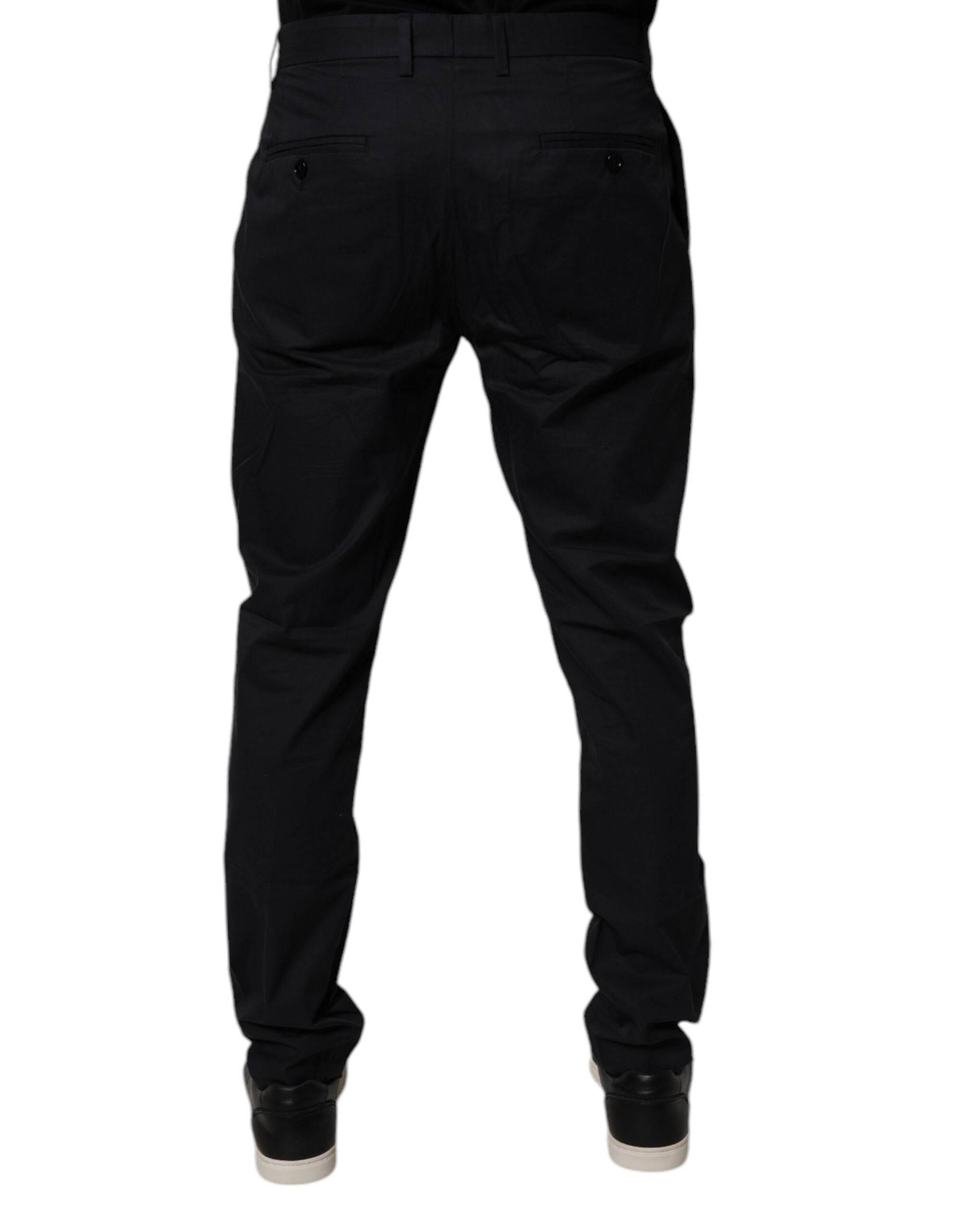 Dolce & Gabbana Dark Blue Cotton Tapered Formal Pants - Hilstor