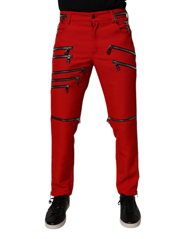 Dolce & Gabbana Red Zipper Embellished Straight Pants - Hilstor