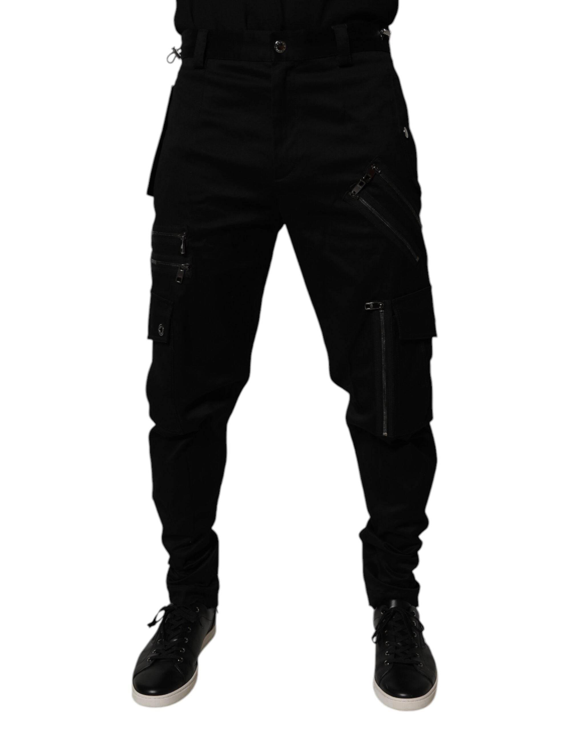 Dolce & Gabbana Black Cotton Cargo Tapered Pants - Hilstor