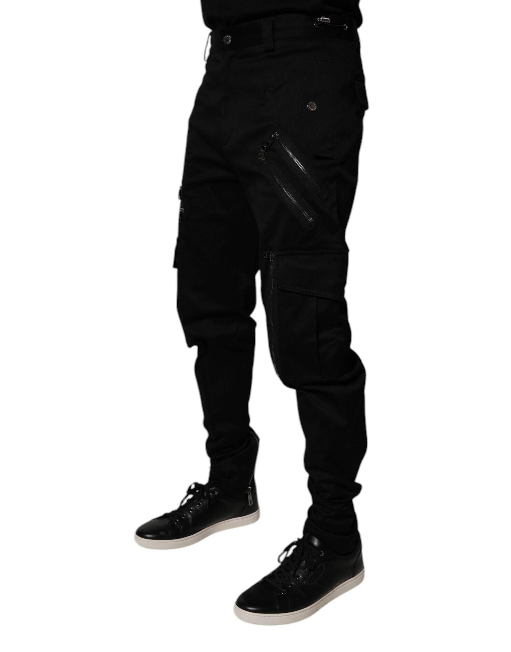 Dolce & Gabbana Black Cotton Cargo Tapered Pants - Hilstor