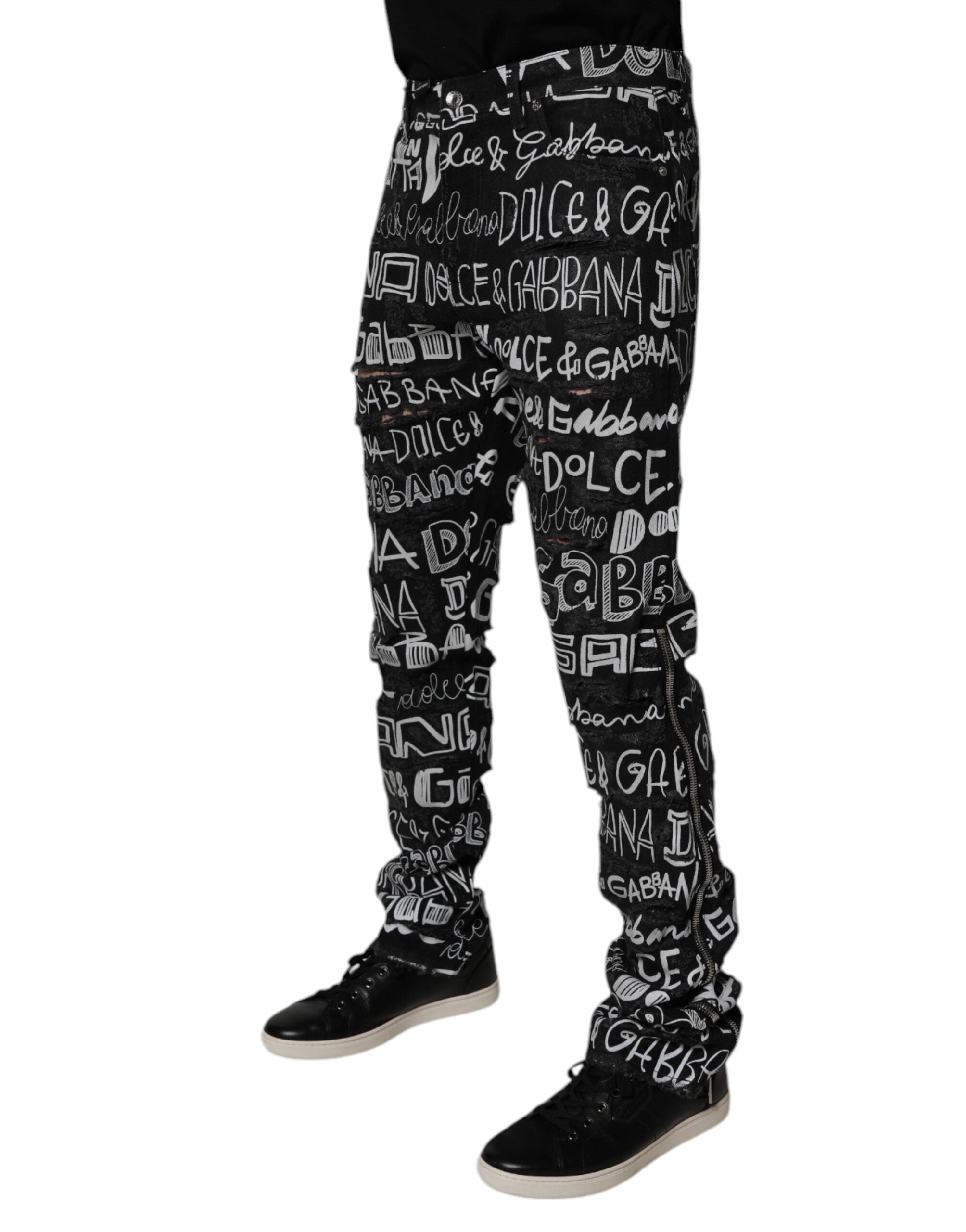 Dolce &amp; Gabbana Sorte Bomuldslogoprint Lige Denim Jeans