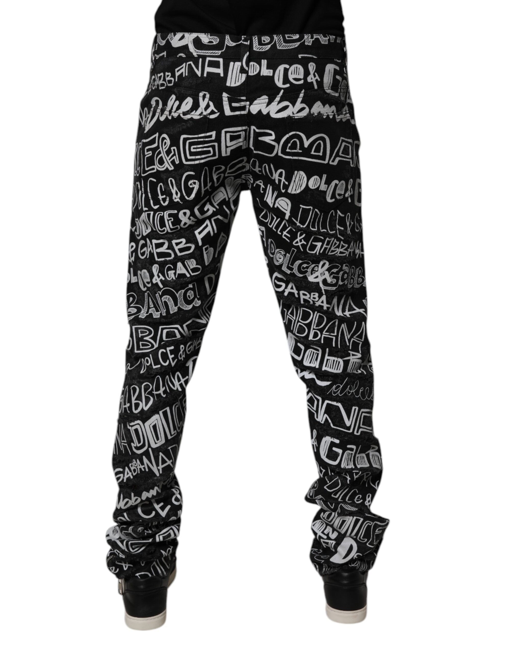Dolce &amp; Gabbana Sorte Bomuldslogoprint Lige Denim Jeans