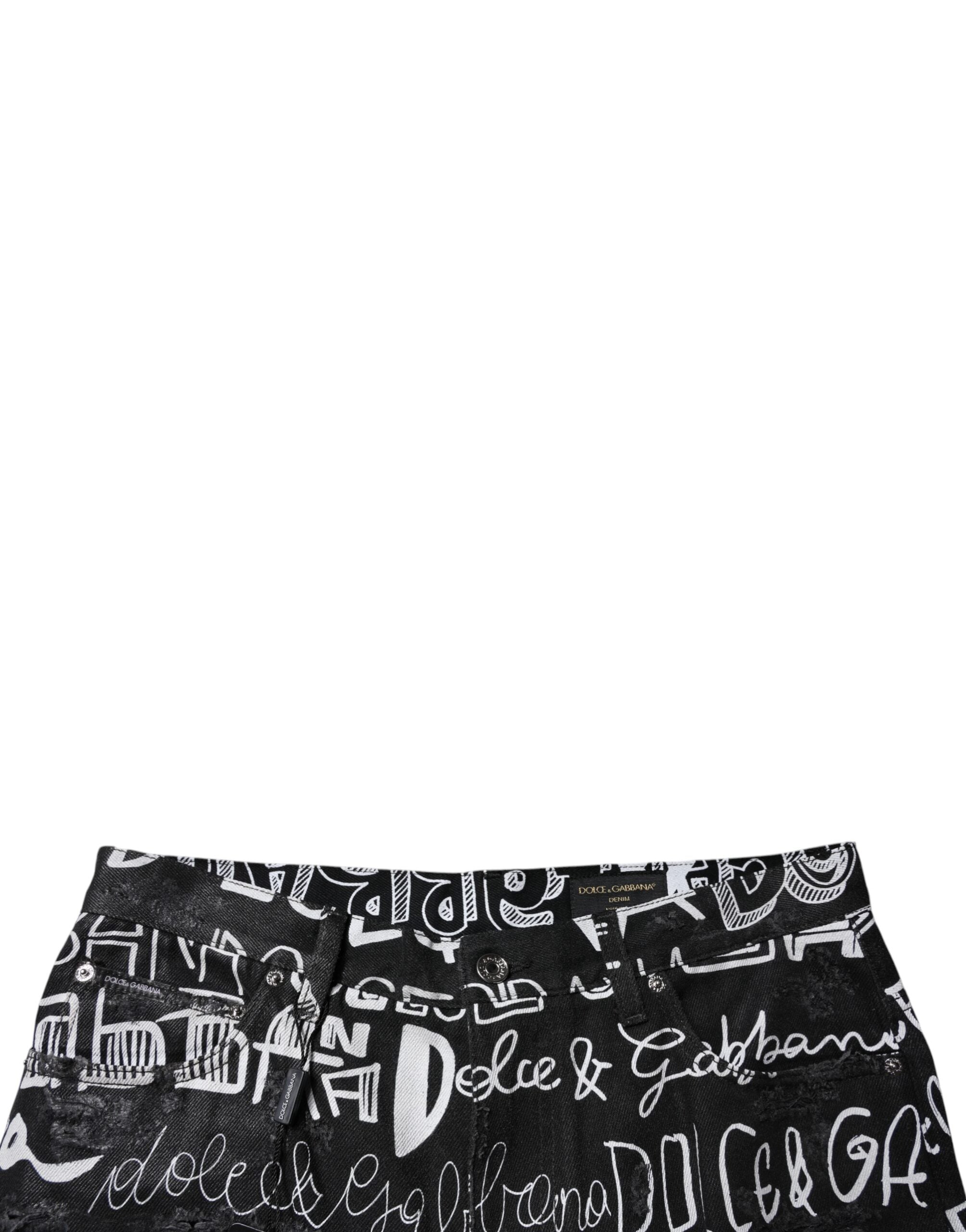Dolce &amp; Gabbana Sorte Bomuldslogoprint Lige Denim Jeans