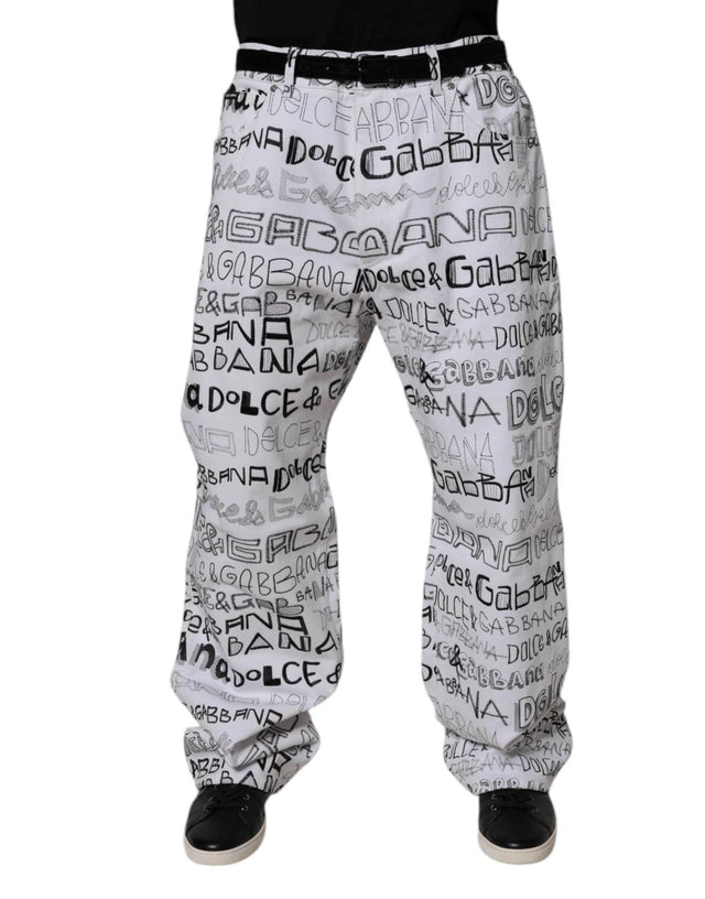 Dolce & Gabbana White Logo Print Straight Men Denim Jeans - Hilstor