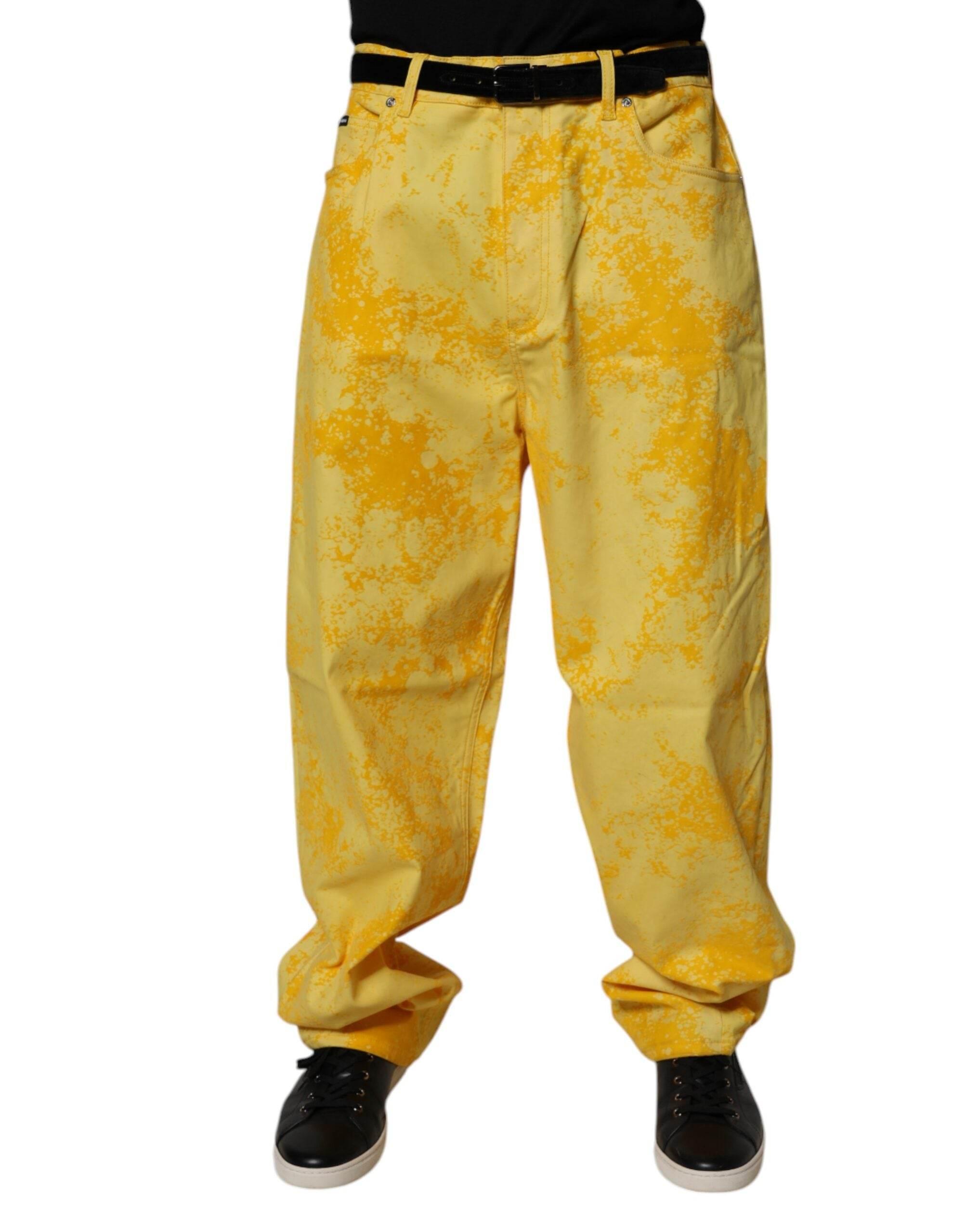 Dolce & Gabbana Yellow Tie Dye Cotton Straight Denim Jeans - Hilstor