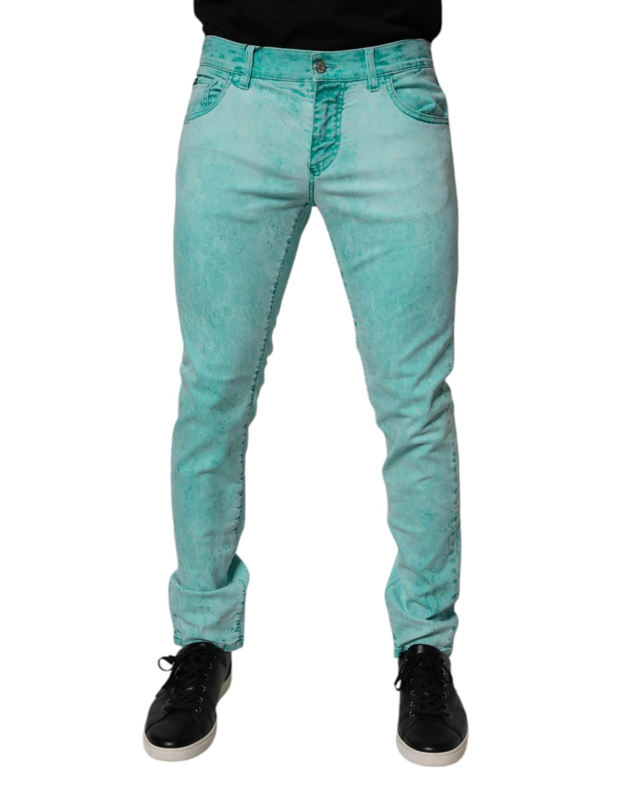 Dolce & Gabbana Green Tie Dye Cotton Skinny Men Denim Jeans - Hilstor