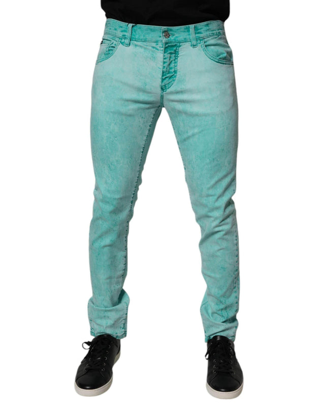 Dolce & Gabbana Green Tie Dye Cotton Skinny Men Denim Jeans - Hilstor