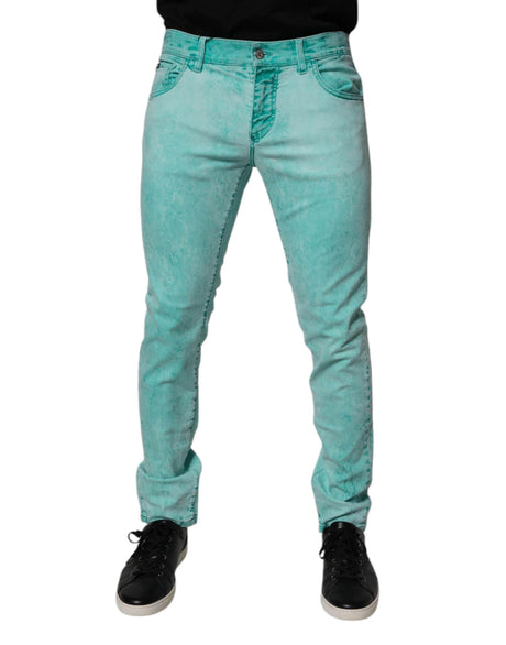 Dolce & Gabbana Green Tie Dye Cotton Skinny Men Denim Jeans - Hilstor