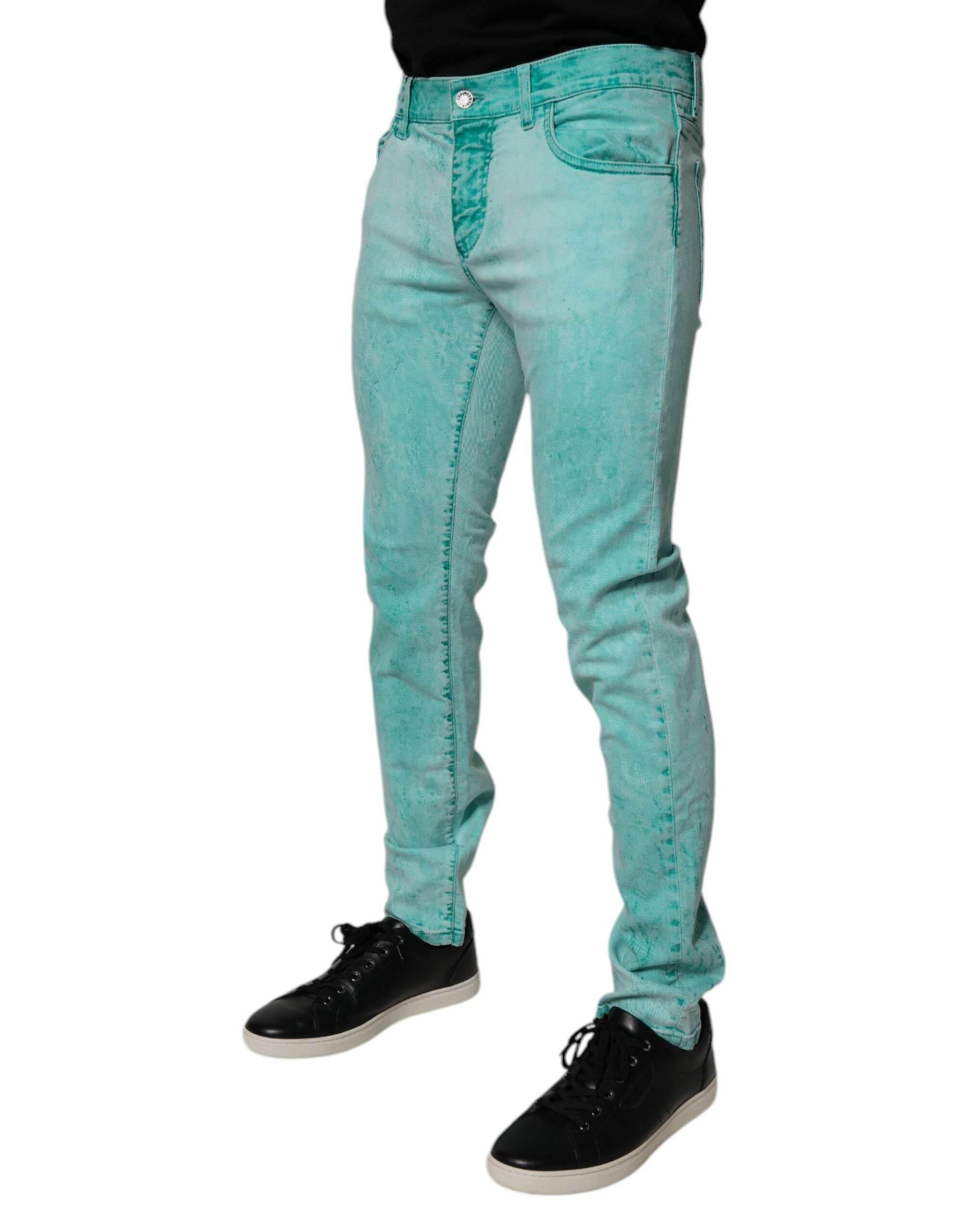 Dolce & Gabbana Green Tie Dye Cotton Skinny Men Denim Jeans - Hilstor